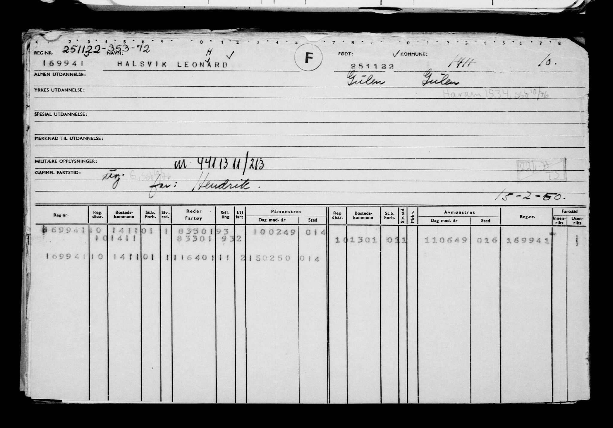 Direktoratet for sjømenn, RA/S-3545/G/Gb/L0212: Hovedkort, 1922, p. 521