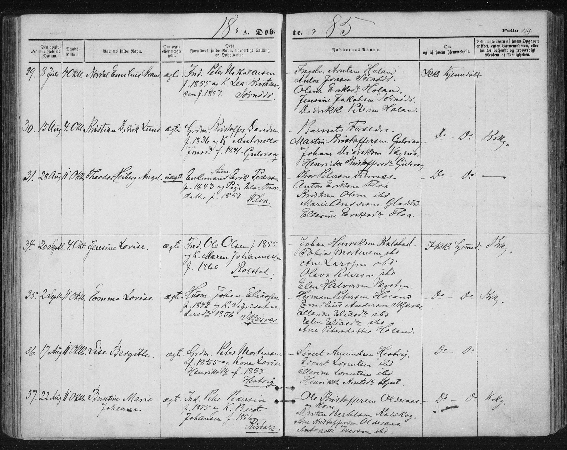 Ministerialprotokoller, klokkerbøker og fødselsregistre - Nordland, AV/SAT-A-1459/816/L0241: Parish register (official) no. 816A07, 1870-1885, p. 119