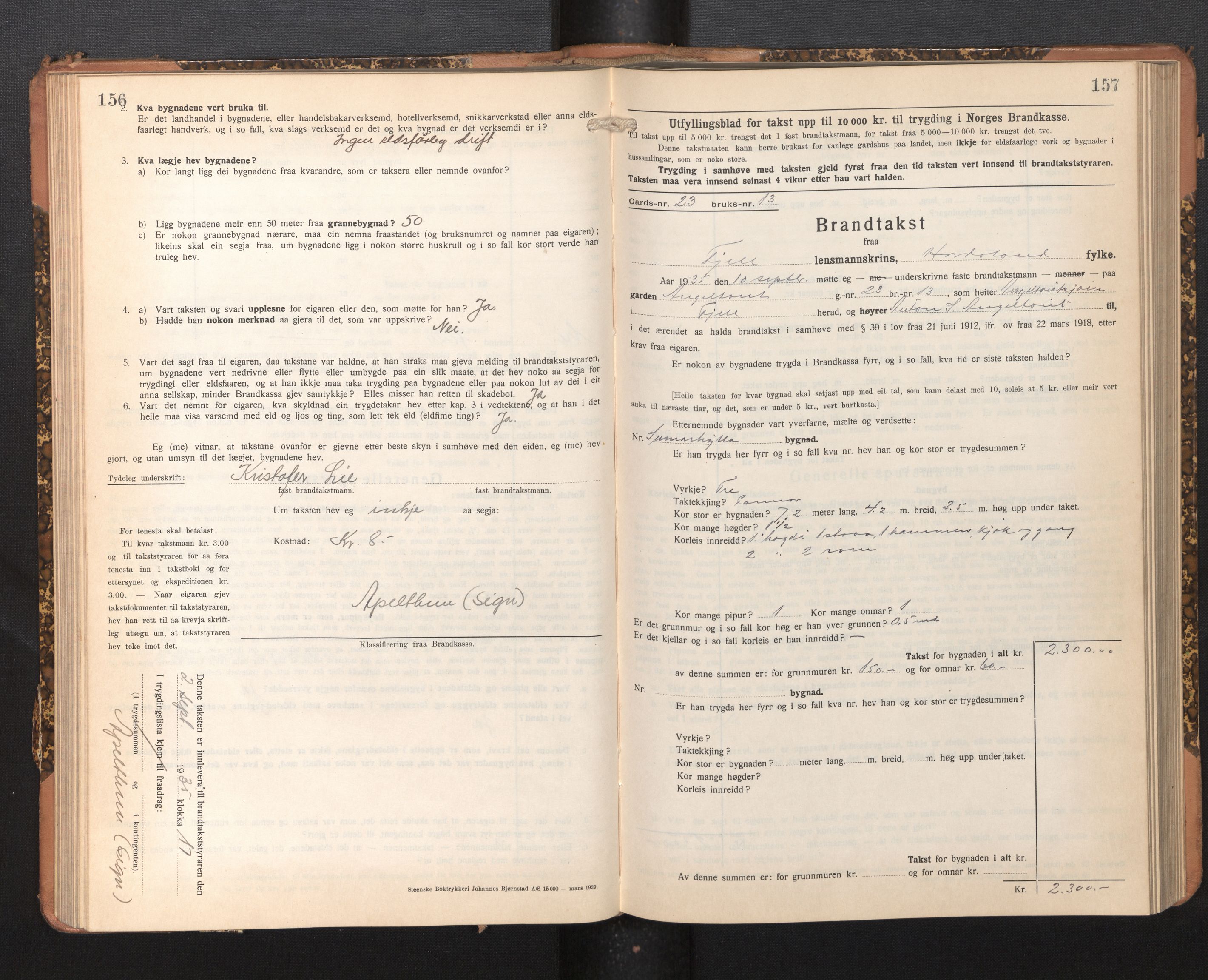 Lensmannen i Fjell, AV/SAB-A-32301/0012/L0006: Branntakstprotokoll, skjematakst, 1931-1945, p. 156-157