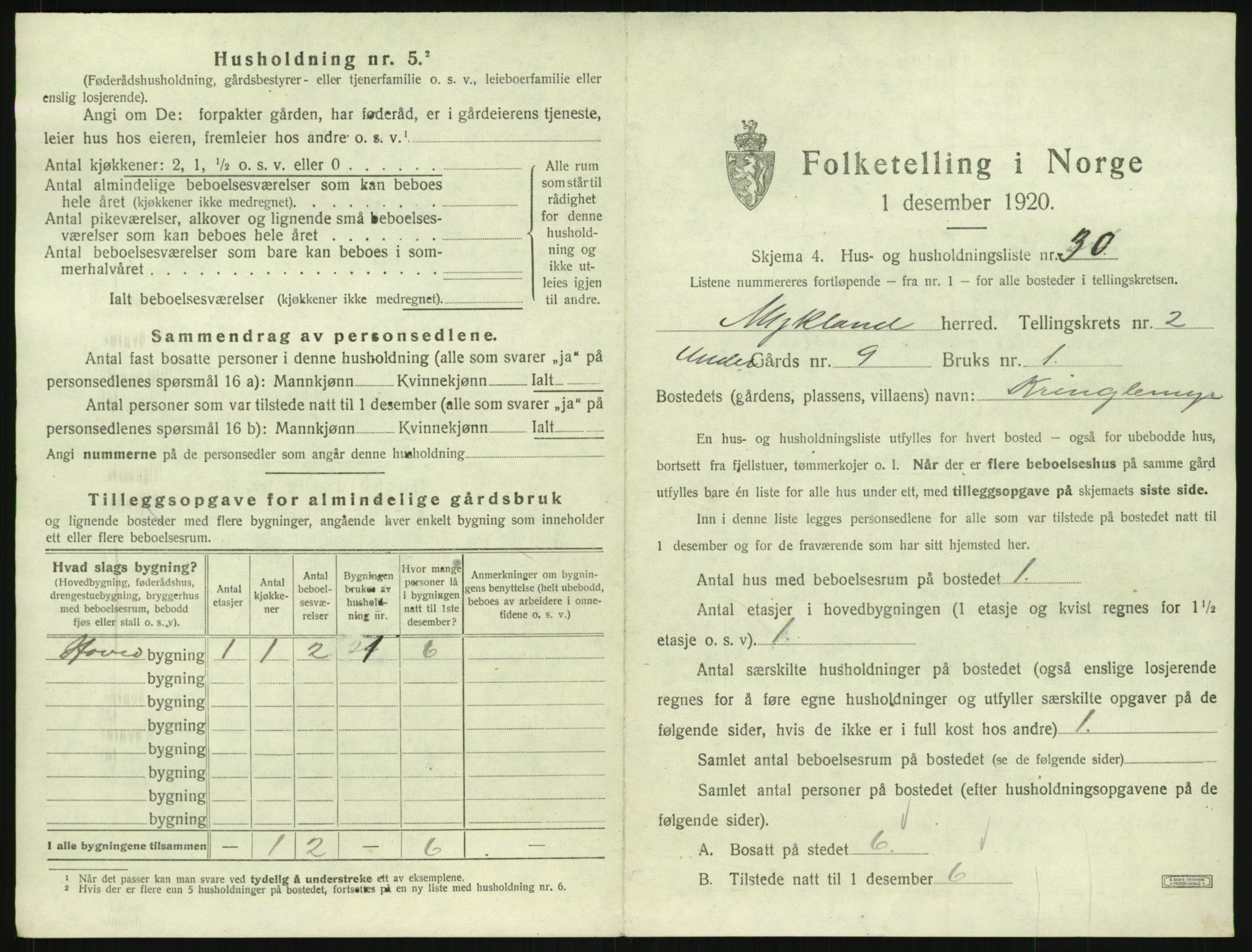 SAK, 1920 census for Mykland, 1920, p. 152