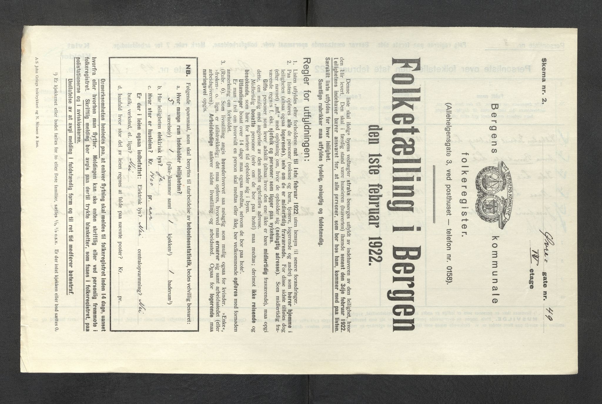 SAB, Municipal Census 1922 for Bergen, 1922, p. 49373