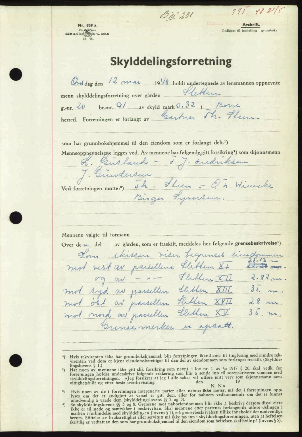 Horten sorenskriveri, AV/SAKO-A-133/G/Ga/Gaa/L0010: Mortgage book no. A-10, 1947-1948, Diary no: : 775/1948