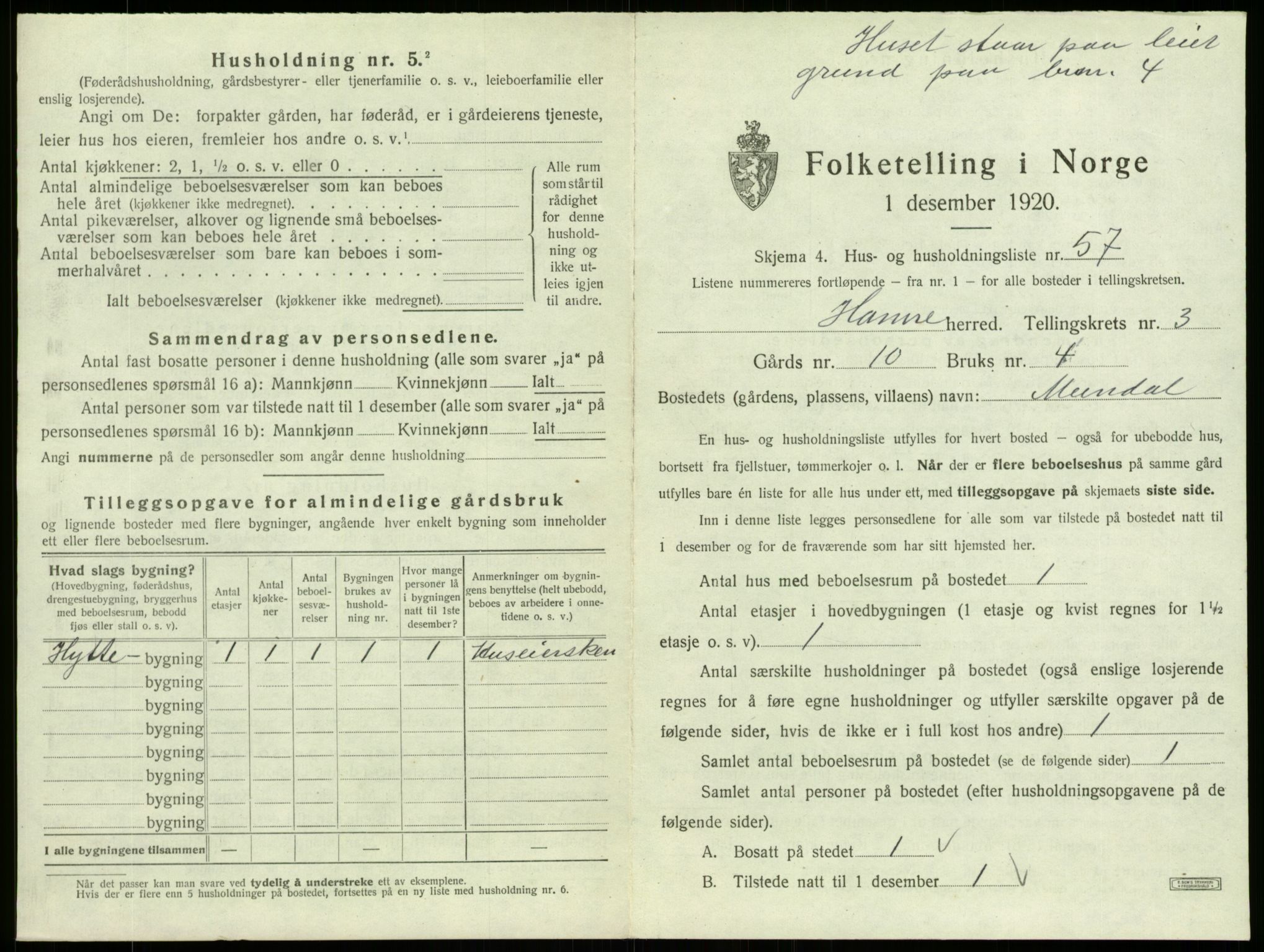 SAB, 1920 census for Hamre, 1920, p. 312