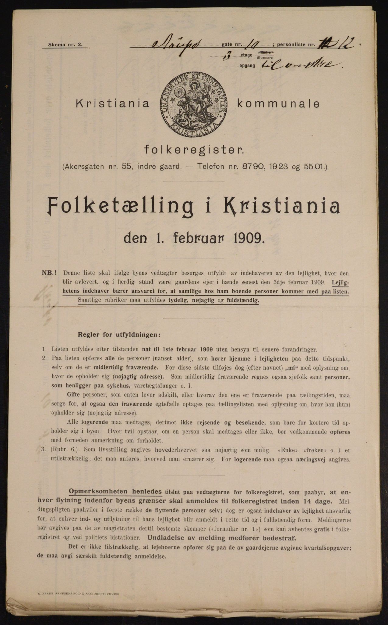 OBA, Municipal Census 1909 for Kristiania, 1909, p. 2094