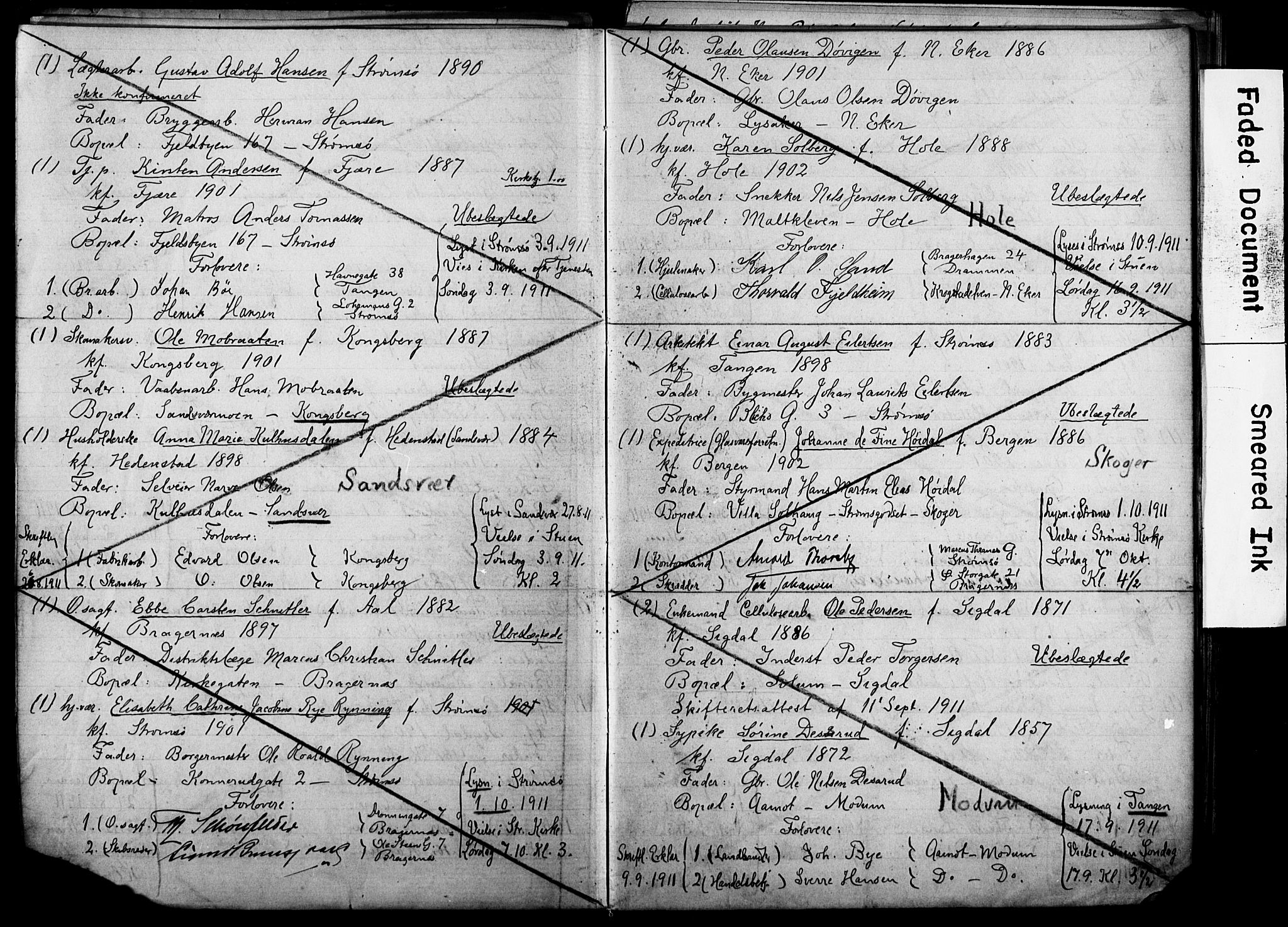 Strømsø kirkebøker, AV/SAKO-A-246/H/Ha/L0014: Banns register no. 14, 1911-1920