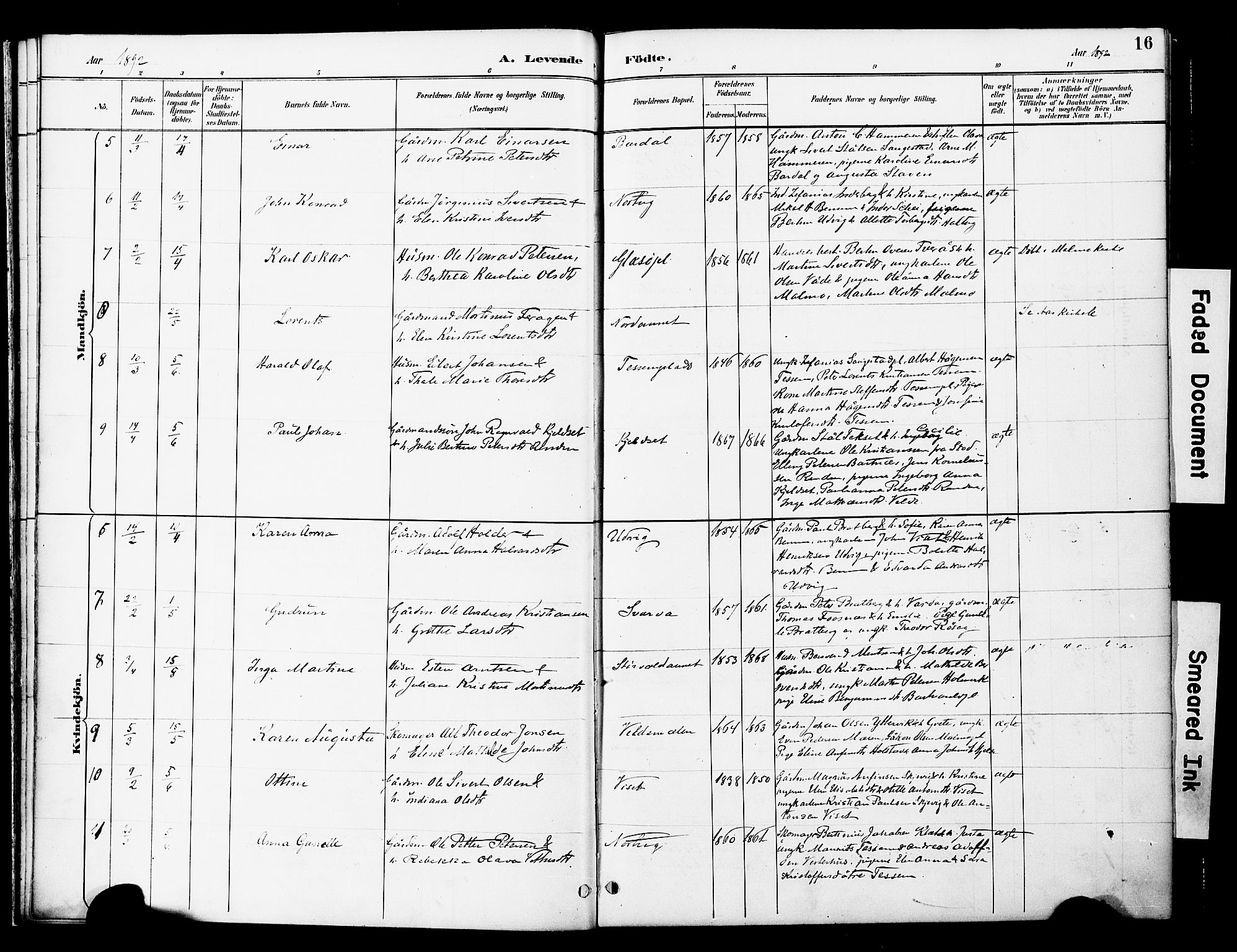 Ministerialprotokoller, klokkerbøker og fødselsregistre - Nord-Trøndelag, SAT/A-1458/741/L0396: Parish register (official) no. 741A10, 1889-1901, p. 16