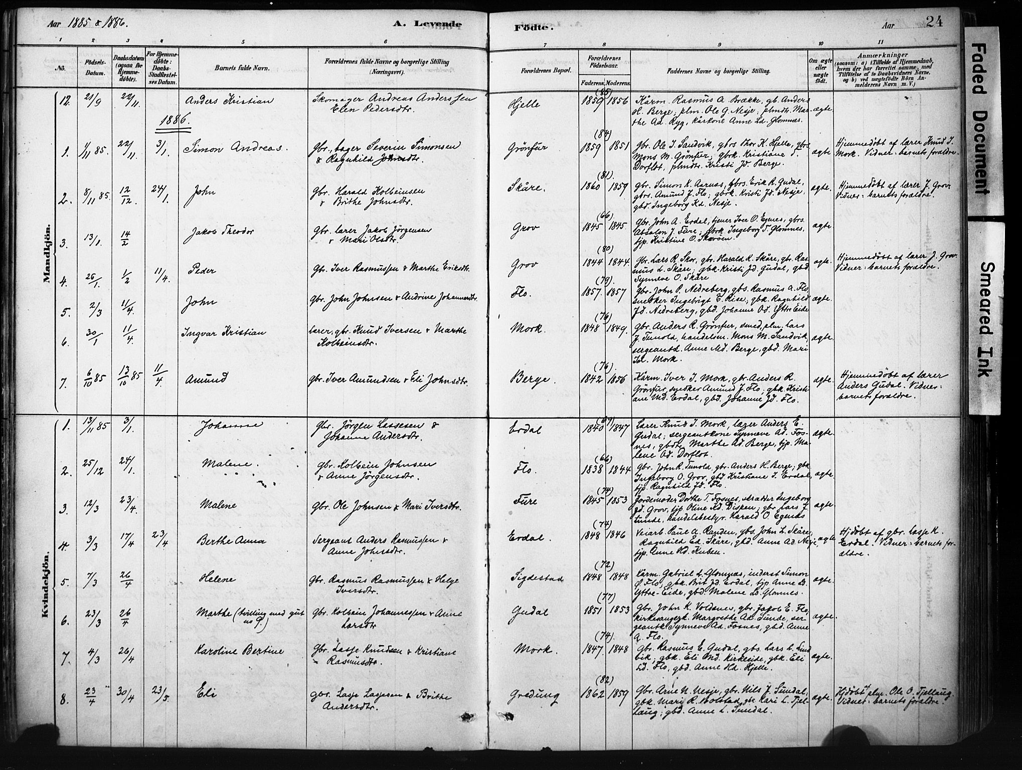 Stryn Sokneprestembete, AV/SAB-A-82501: Parish register (official) no. D 1, 1878-1907, p. 24