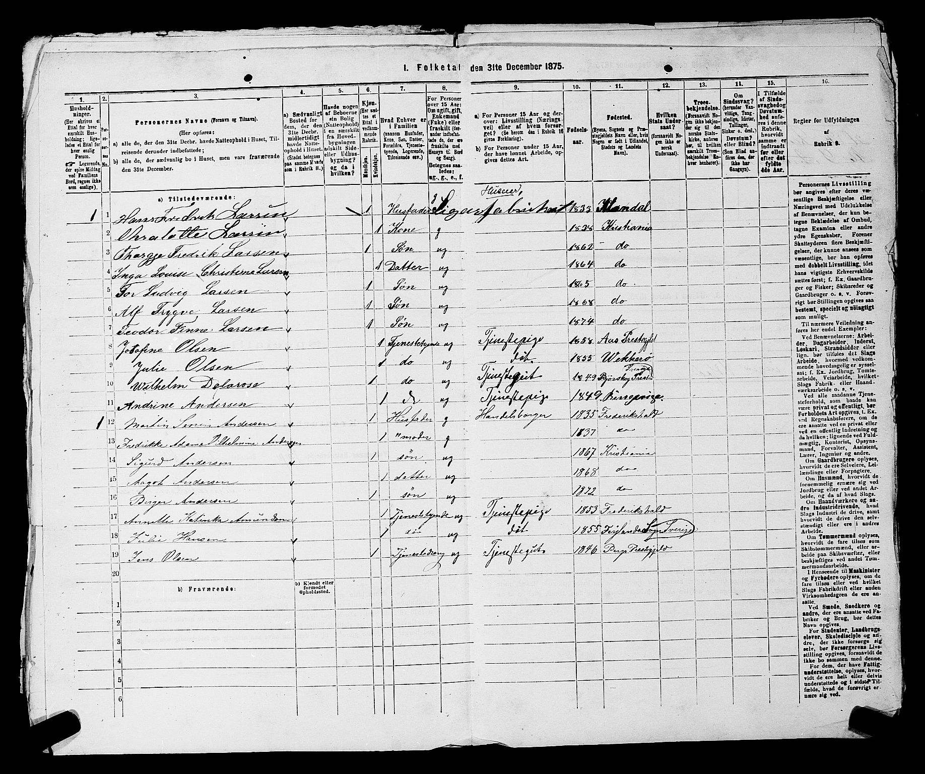 RA, 1875 census for 0218aP Vestre Aker, 1875, p. 158