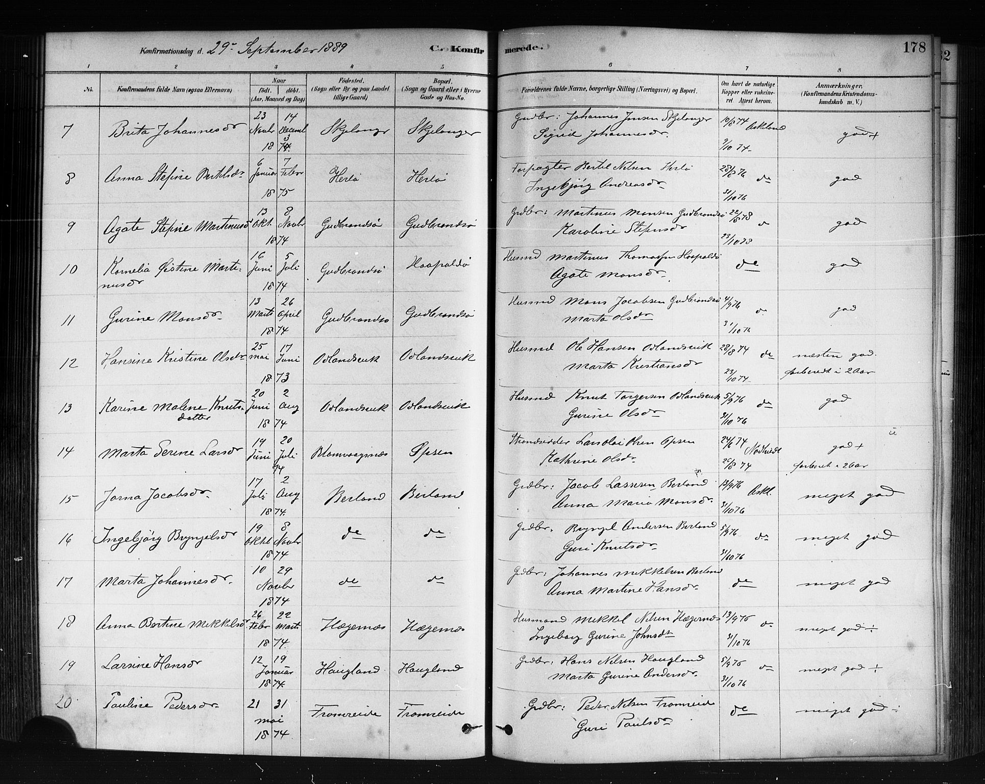 Herdla Sokneprestembete, AV/SAB-A-75701/H/Haa: Parish register (official) no. A 3, 1878-1890, p. 178