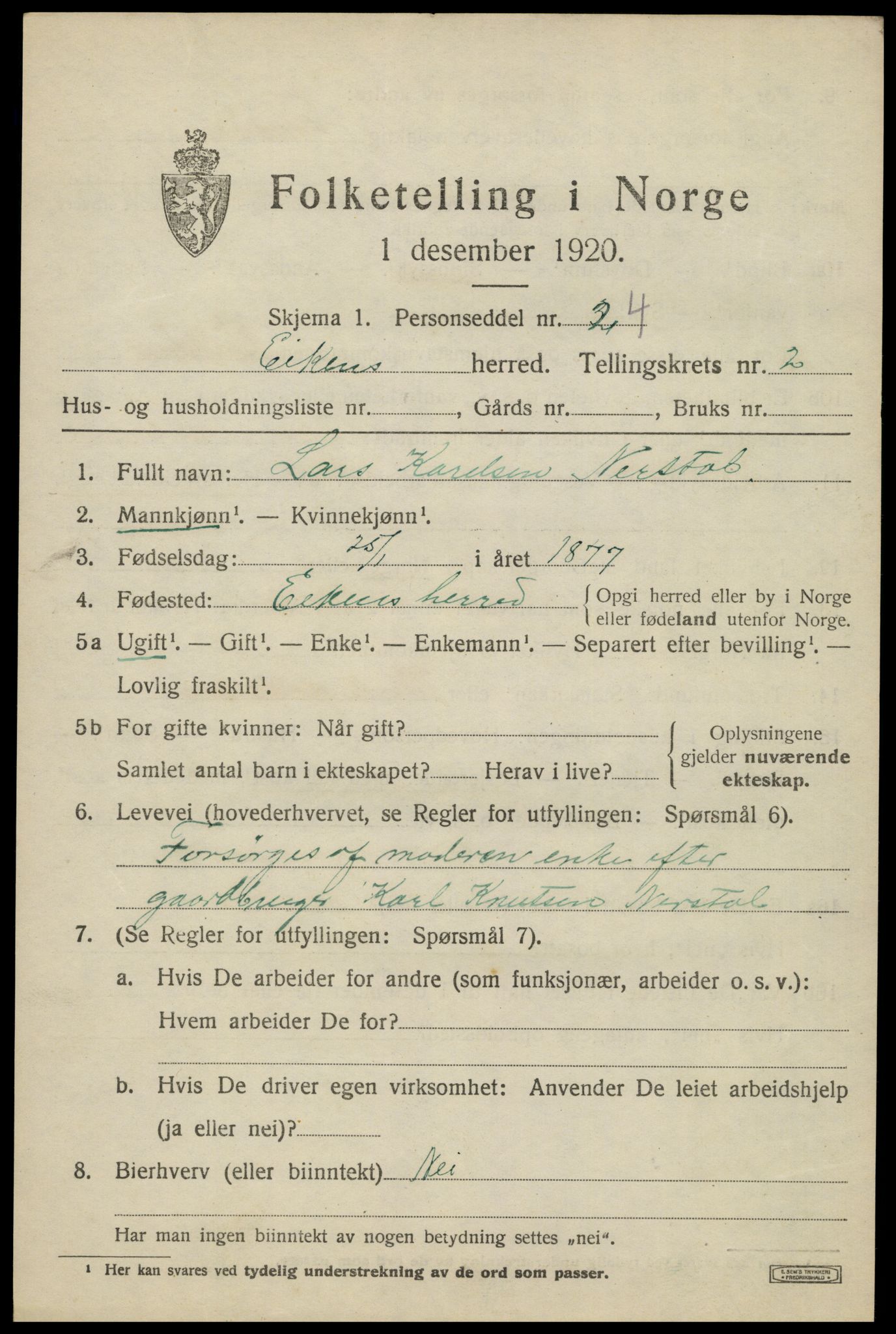 SAK, 1920 census for Eiken, 1920, p. 769