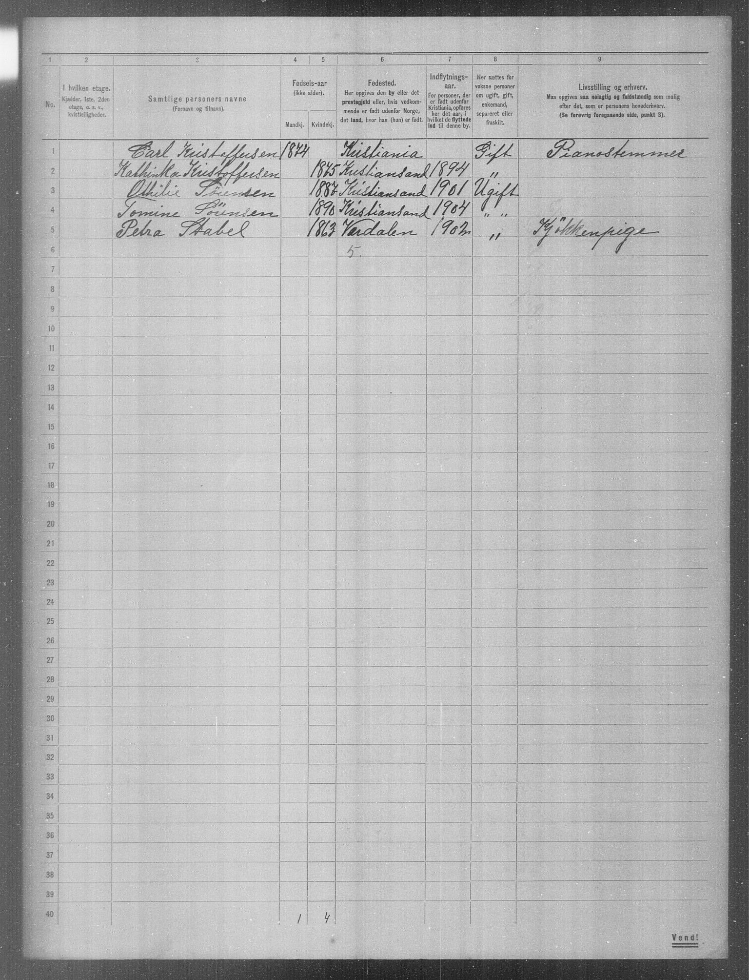 OBA, Municipal Census 1904 for Kristiania, 1904, p. 1652