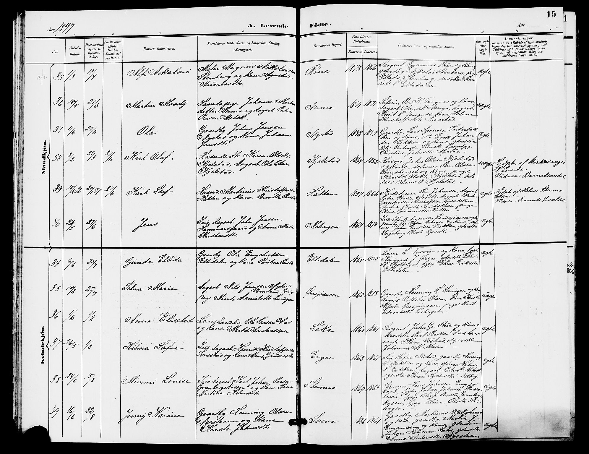 Trysil prestekontor, AV/SAH-PREST-046/H/Ha/Hab/L0006: Parish register (copy) no. 6, 1896-1912, p. 15