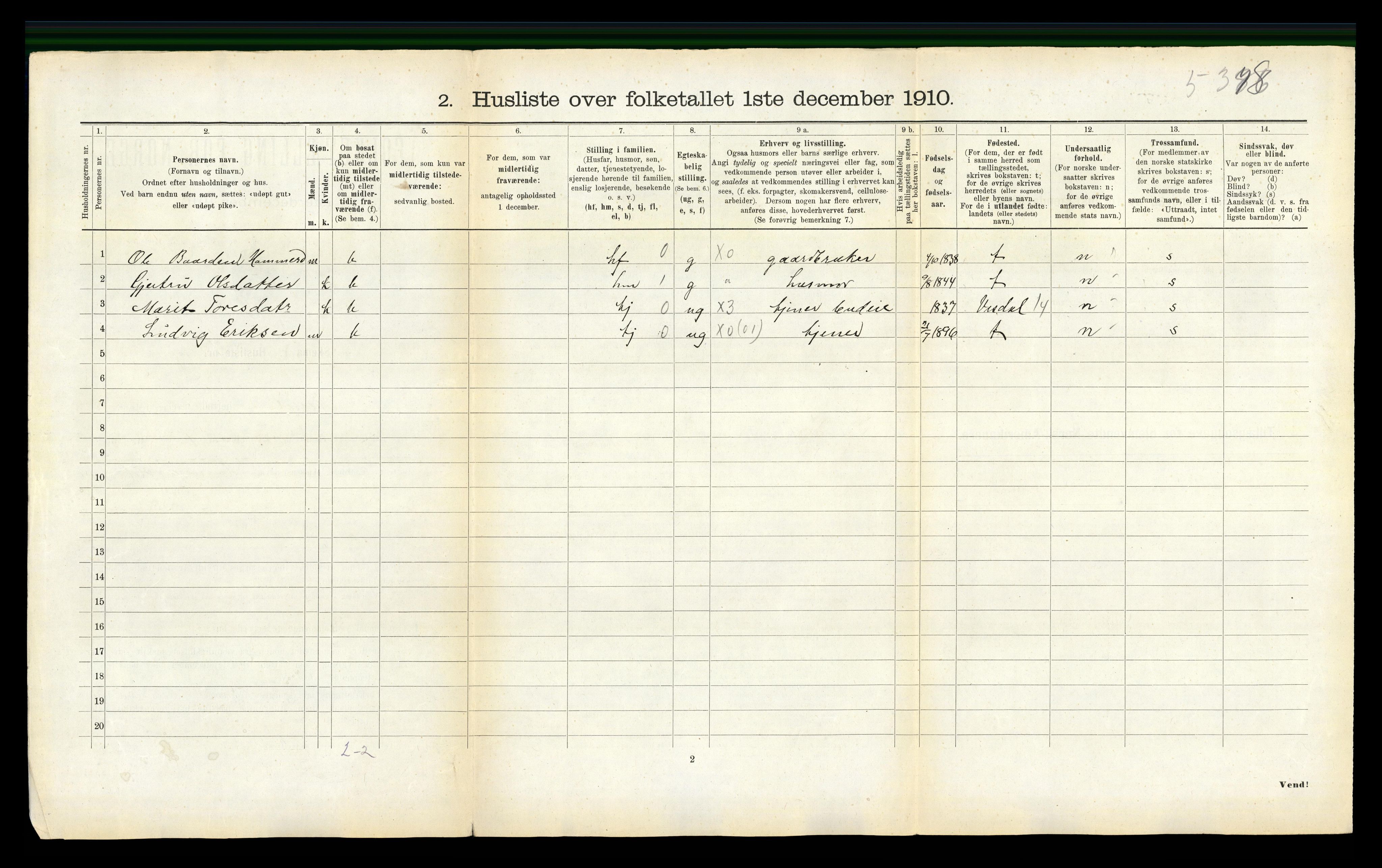 RA, 1910 census for Nesset, 1910, p. 310