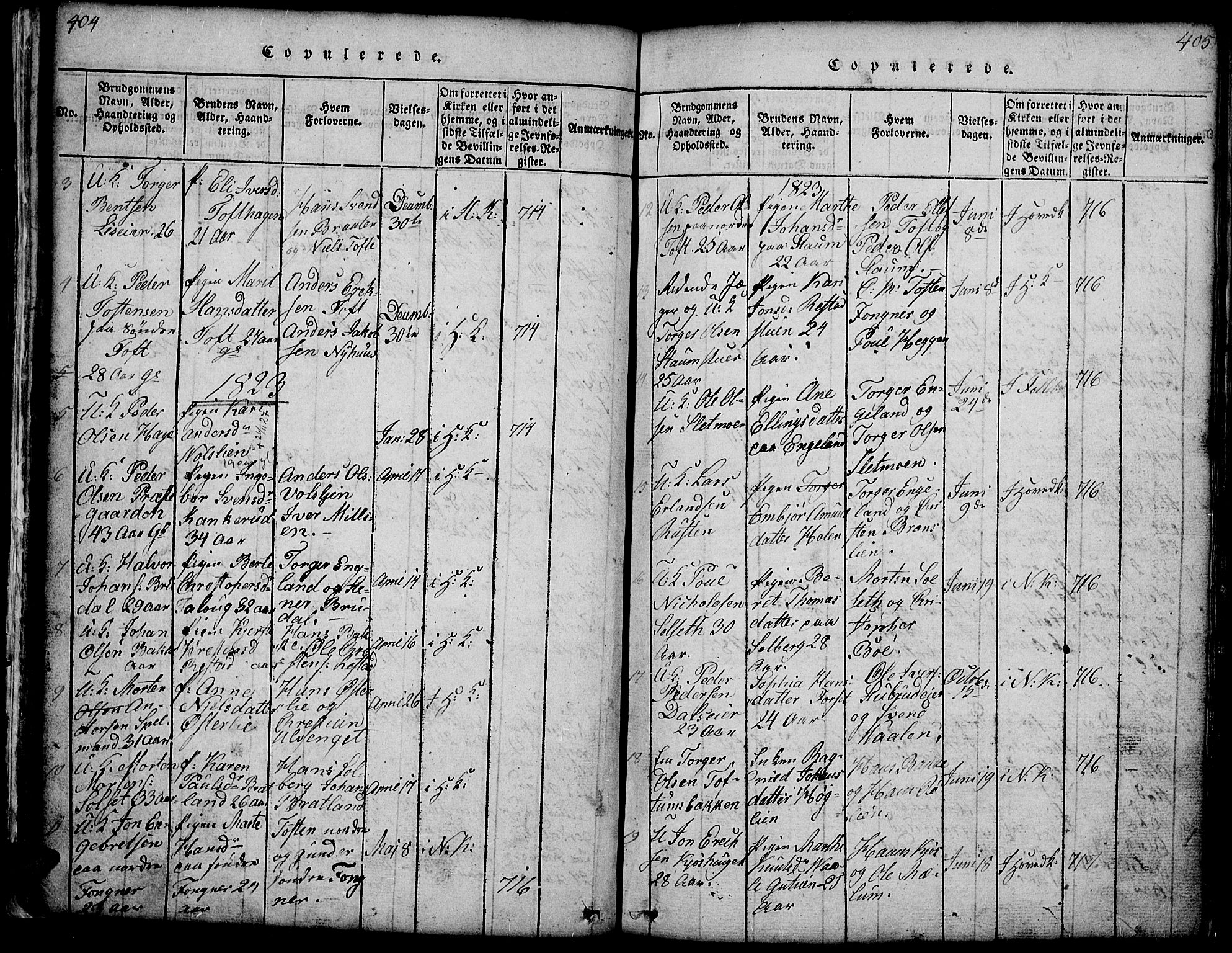 Gausdal prestekontor, SAH/PREST-090/H/Ha/Hab/L0001: Parish register (copy) no. 1, 1817-1848, p. 404-405
