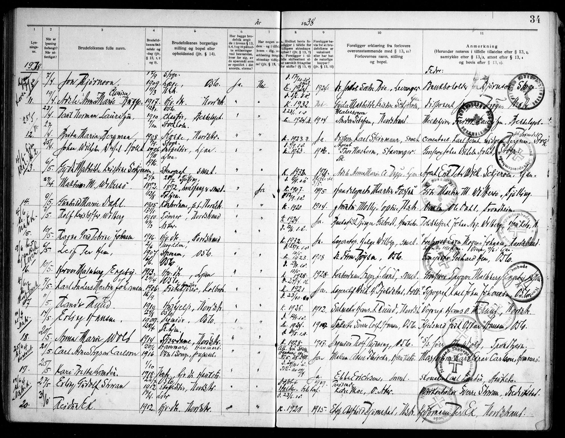 Nordstrand prestekontor Kirkebøker, SAO/A-10362a/H/Ha/L0002: Banns register no. 2, 1935-1950, p. 34