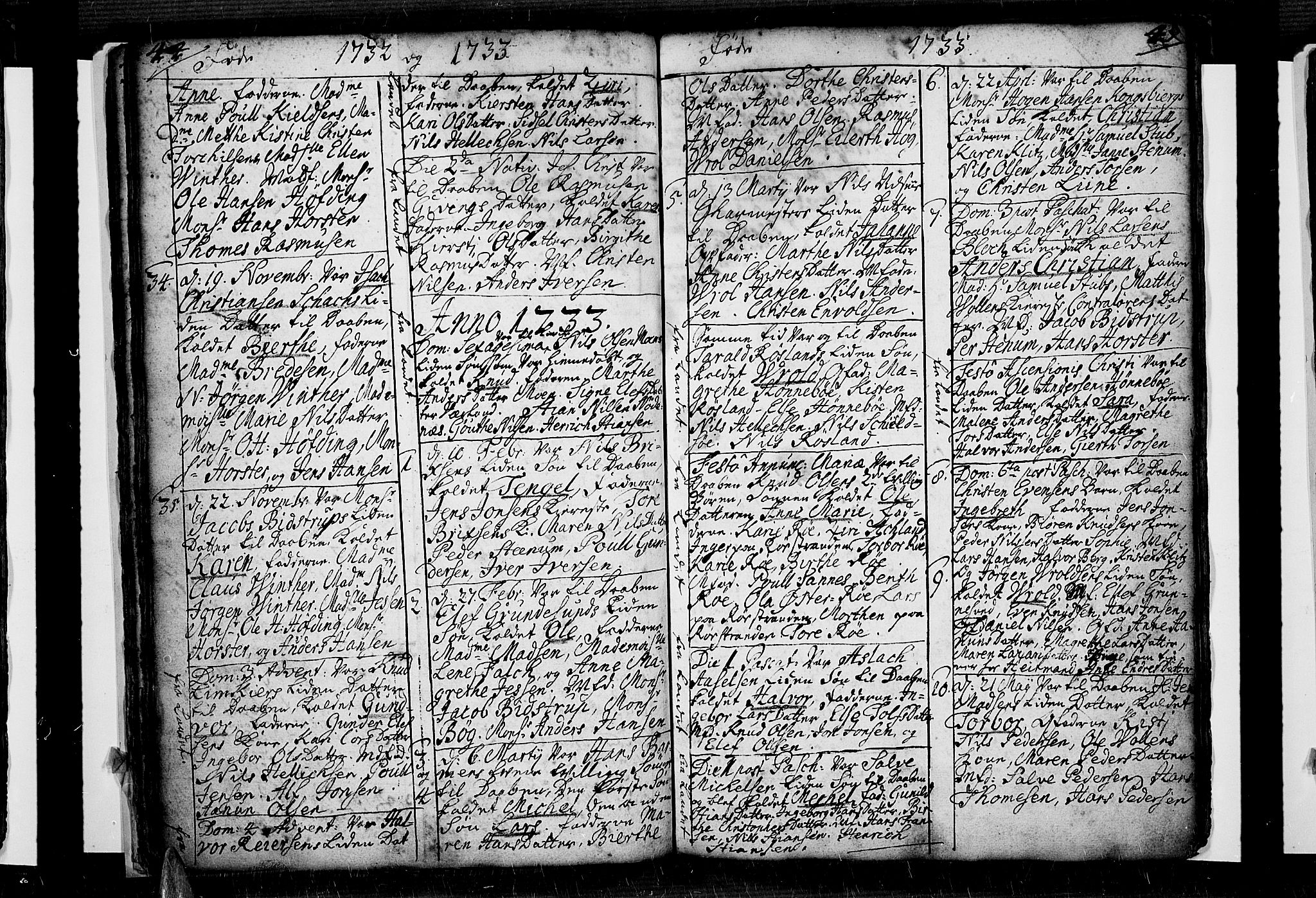 Risør sokneprestkontor, SAK/1111-0035/F/Fb/L0001: Parish register (copy) no. B 1, 1716-1747, p. 44-45