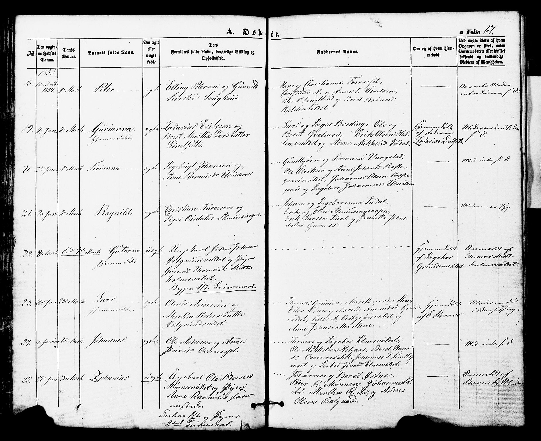 Ministerialprotokoller, klokkerbøker og fødselsregistre - Nord-Trøndelag, AV/SAT-A-1458/724/L0268: Parish register (copy) no. 724C04, 1846-1878, p. 67