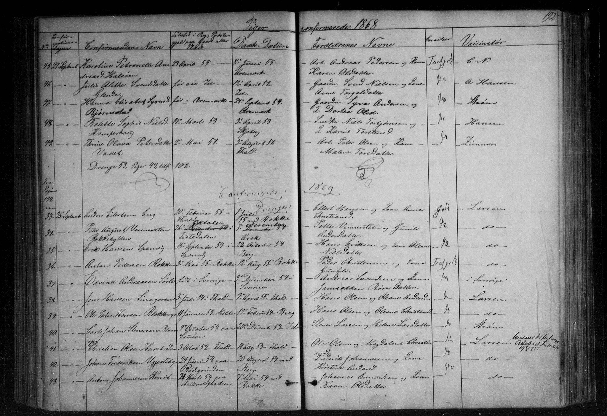 Berg prestekontor Kirkebøker, AV/SAO-A-10902/F/Fa/L0005: Parish register (official) no. I 5, 1861-1877, p. 192