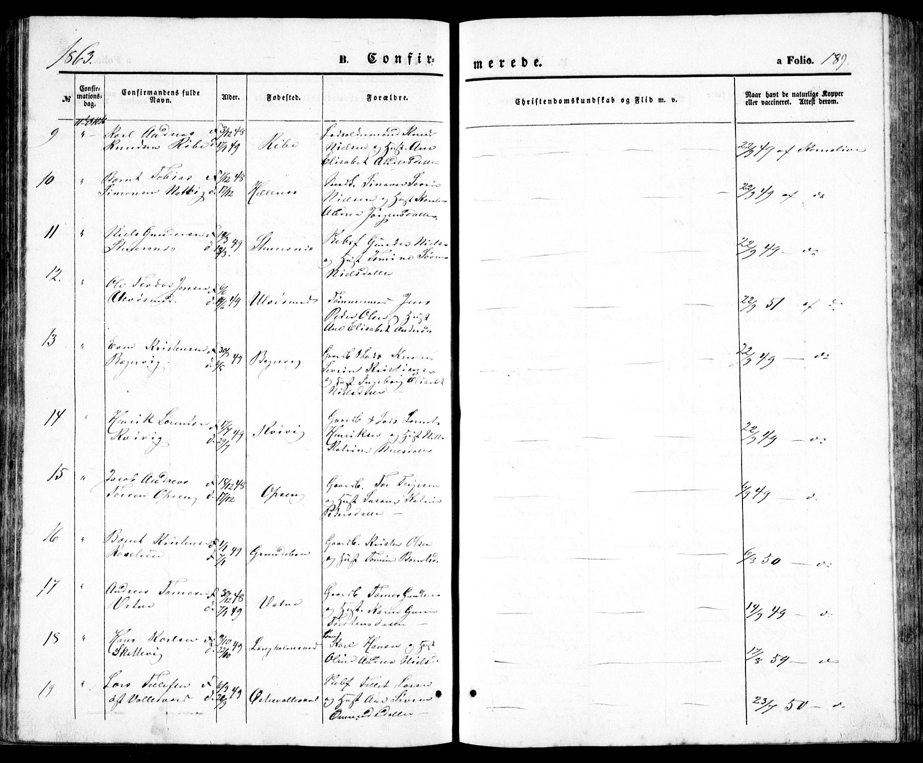 Høvåg sokneprestkontor, SAK/1111-0025/F/Fb/L0002: Parish register (copy) no. B 2, 1847-1869, p. 189
