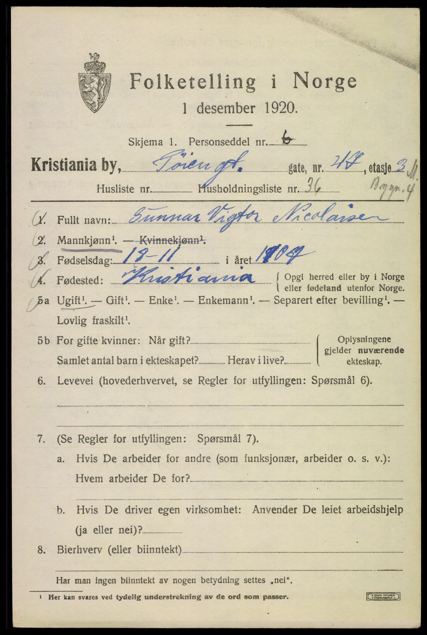 SAO, 1920 census for Kristiania, 1920, p. 611143