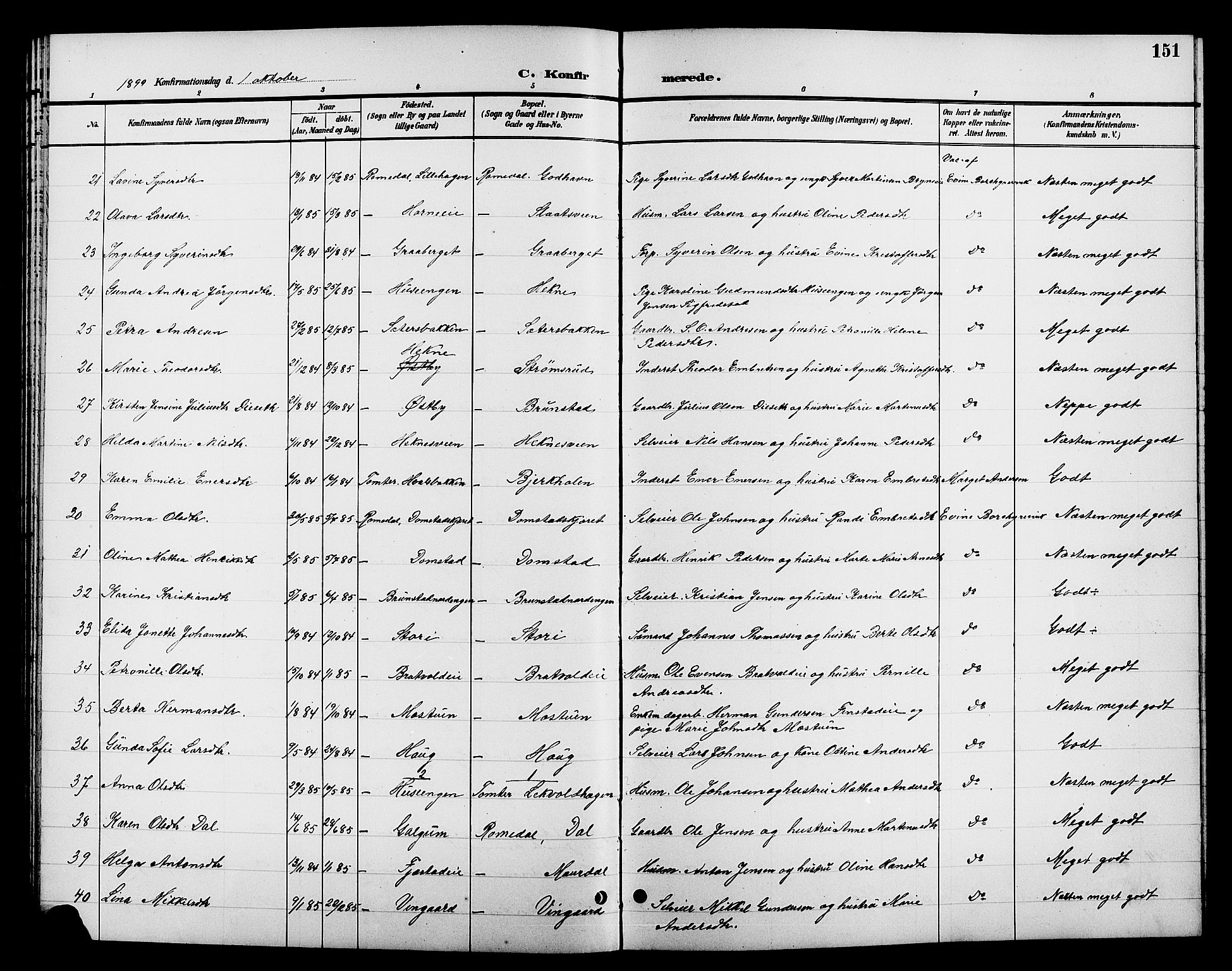 Romedal prestekontor, SAH/PREST-004/L/L0012: Parish register (copy) no. 12, 1896-1914, p. 151
