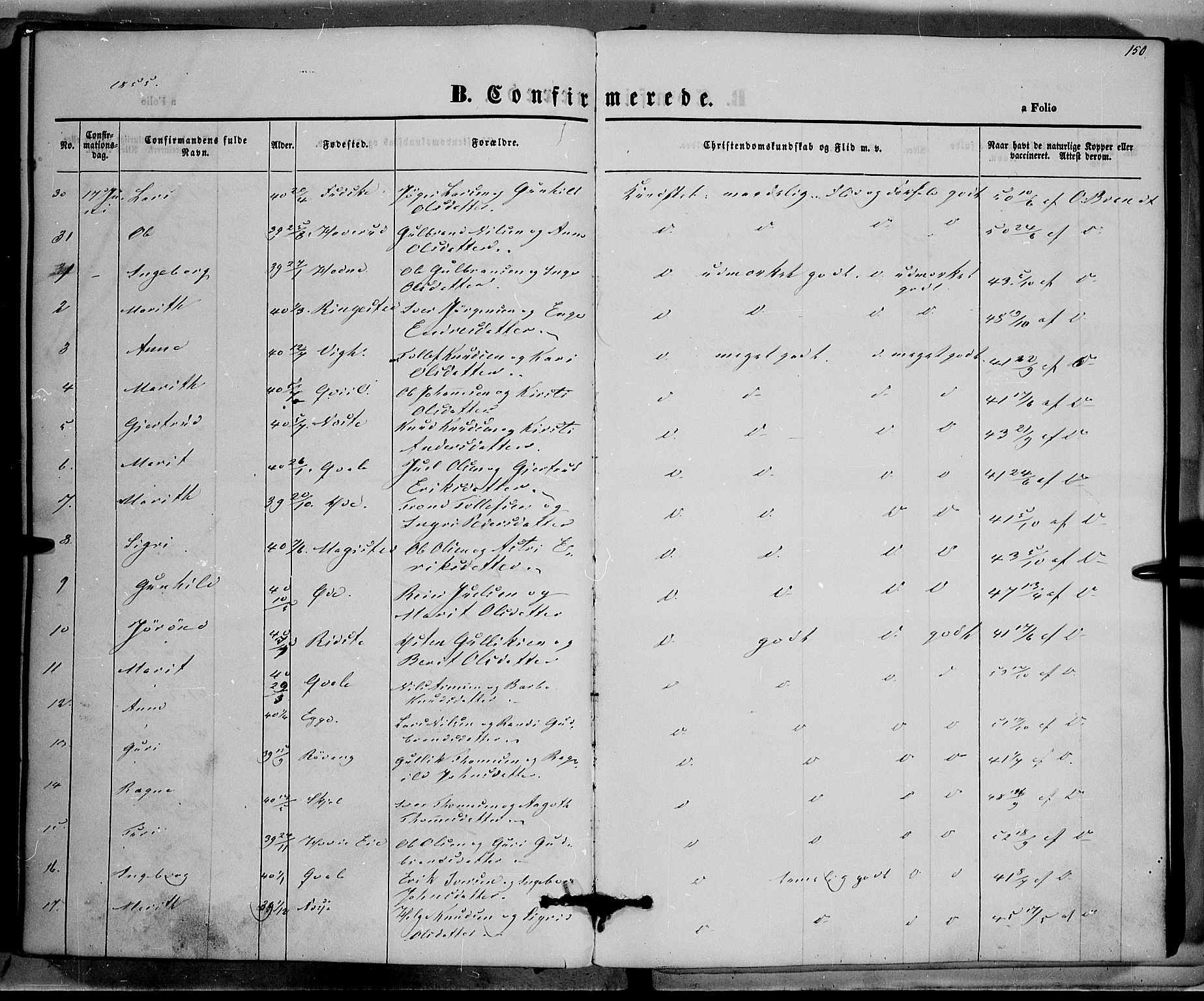 Vestre Slidre prestekontor, AV/SAH-PREST-136/H/Ha/Haa/L0001: Parish register (official) no. 1, 1844-1855, p. 150