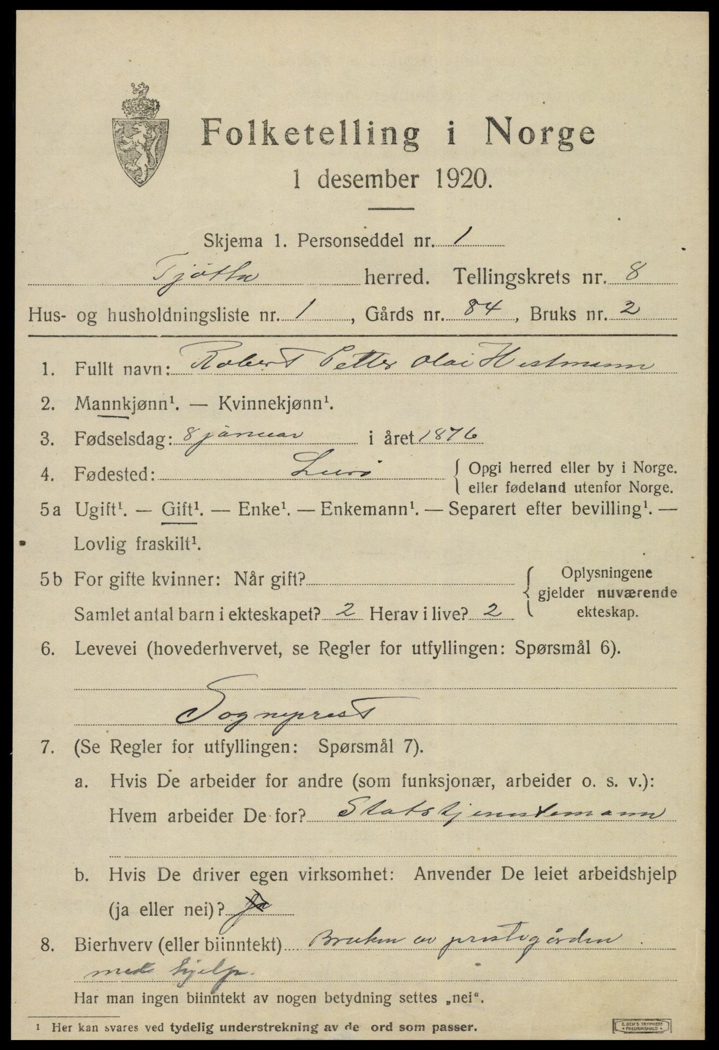 SAT, 1920 census for Tjøtta, 1920, p. 3421