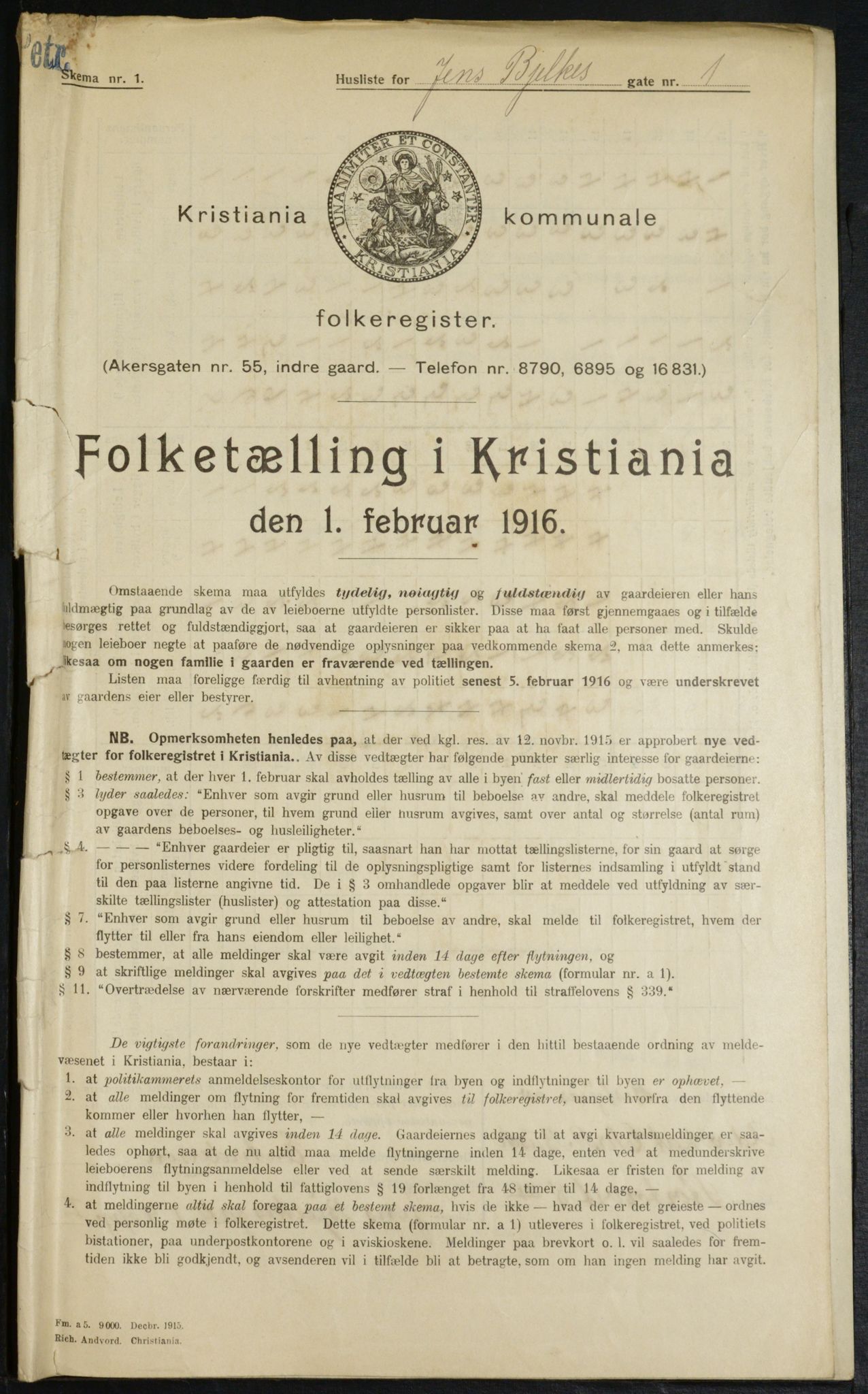 OBA, Municipal Census 1916 for Kristiania, 1916, p. 46526