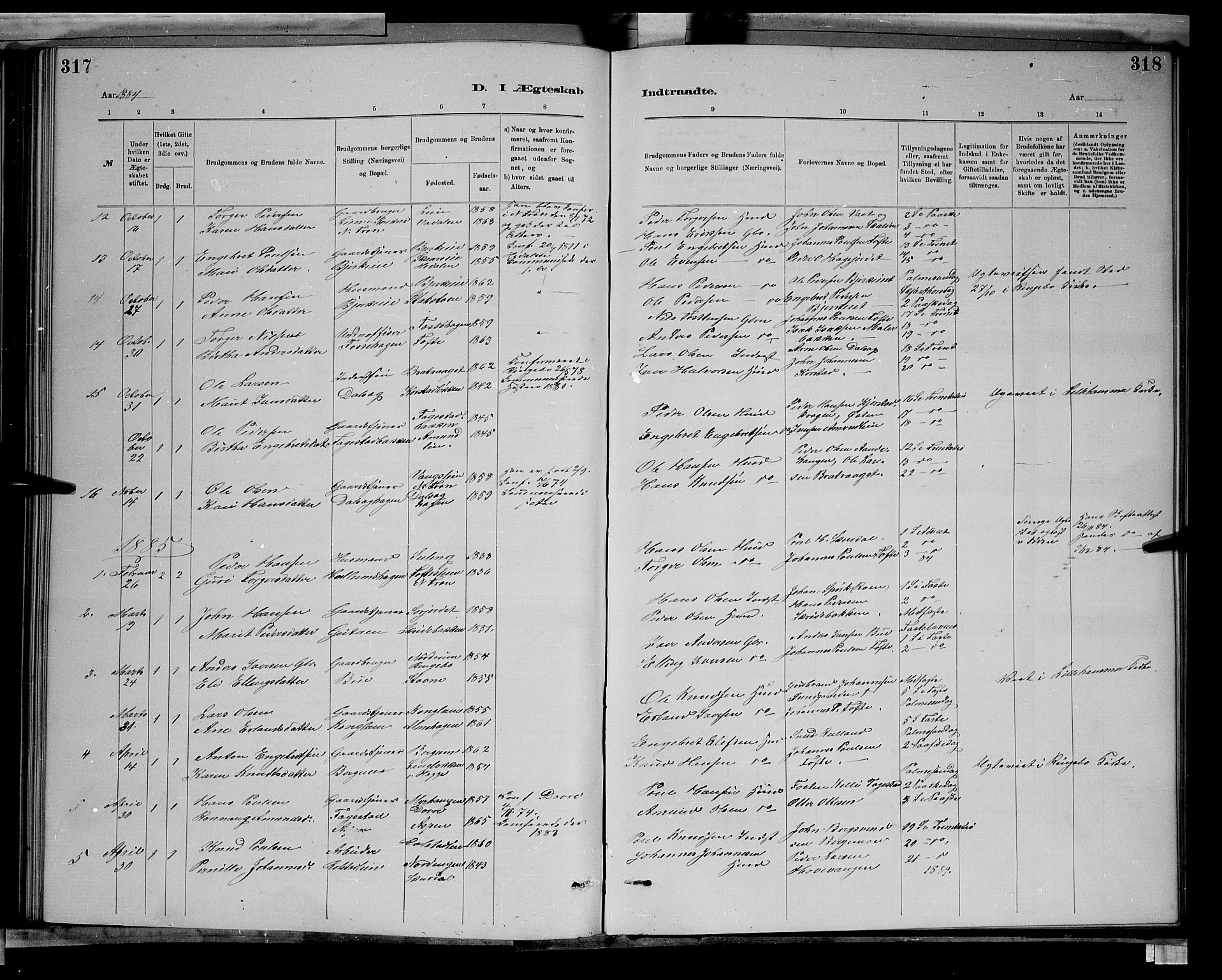 Sør-Fron prestekontor, SAH/PREST-010/H/Ha/Hab/L0003: Parish register (copy) no. 3, 1884-1896, p. 317-318