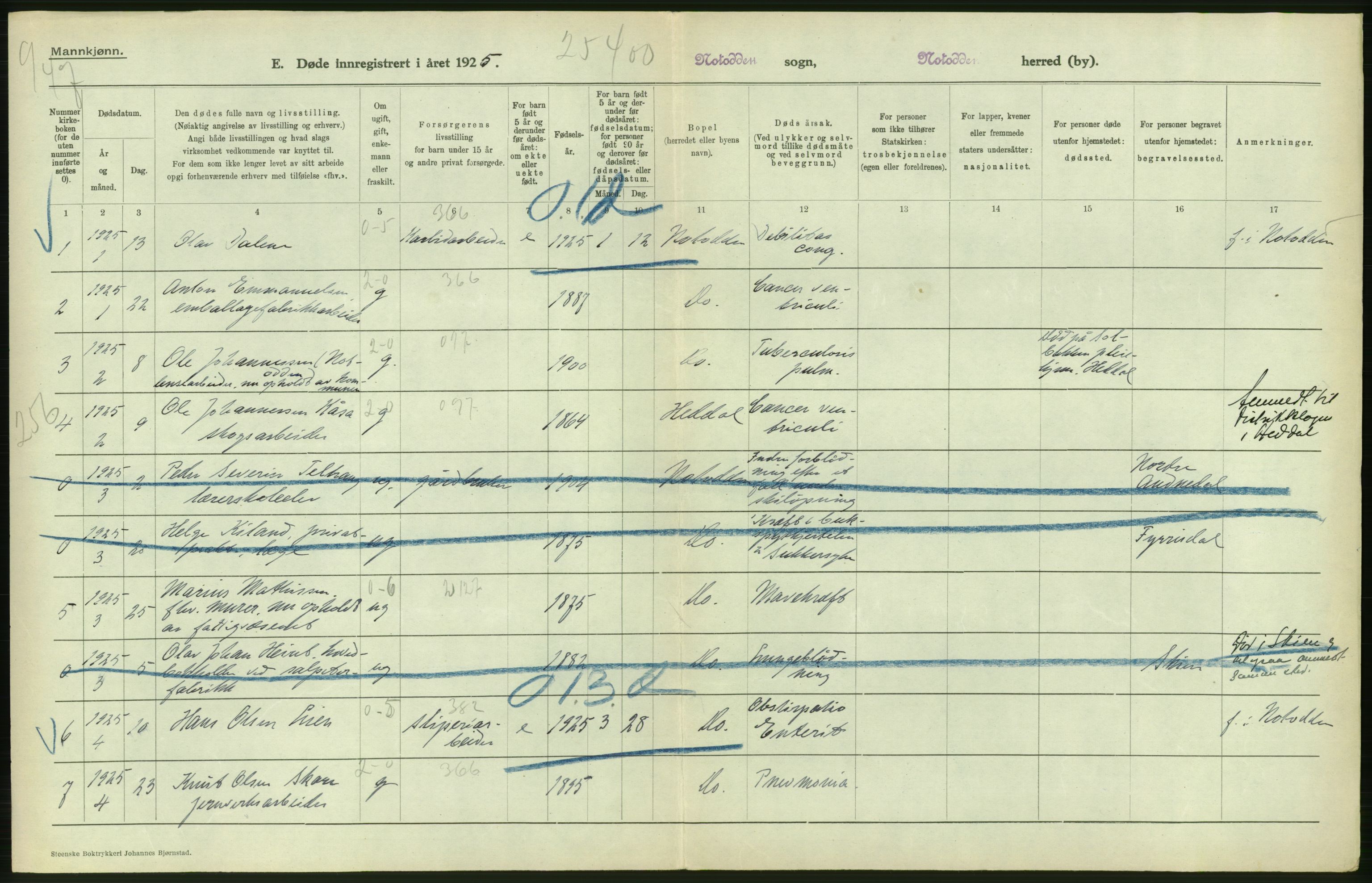 Statistisk sentralbyrå, Sosiodemografiske emner, Befolkning, RA/S-2228/D/Df/Dfc/Dfce/L0020: Telemark fylke: Gifte, døde, dødfødte. Bygder og byer., 1925, p. 256