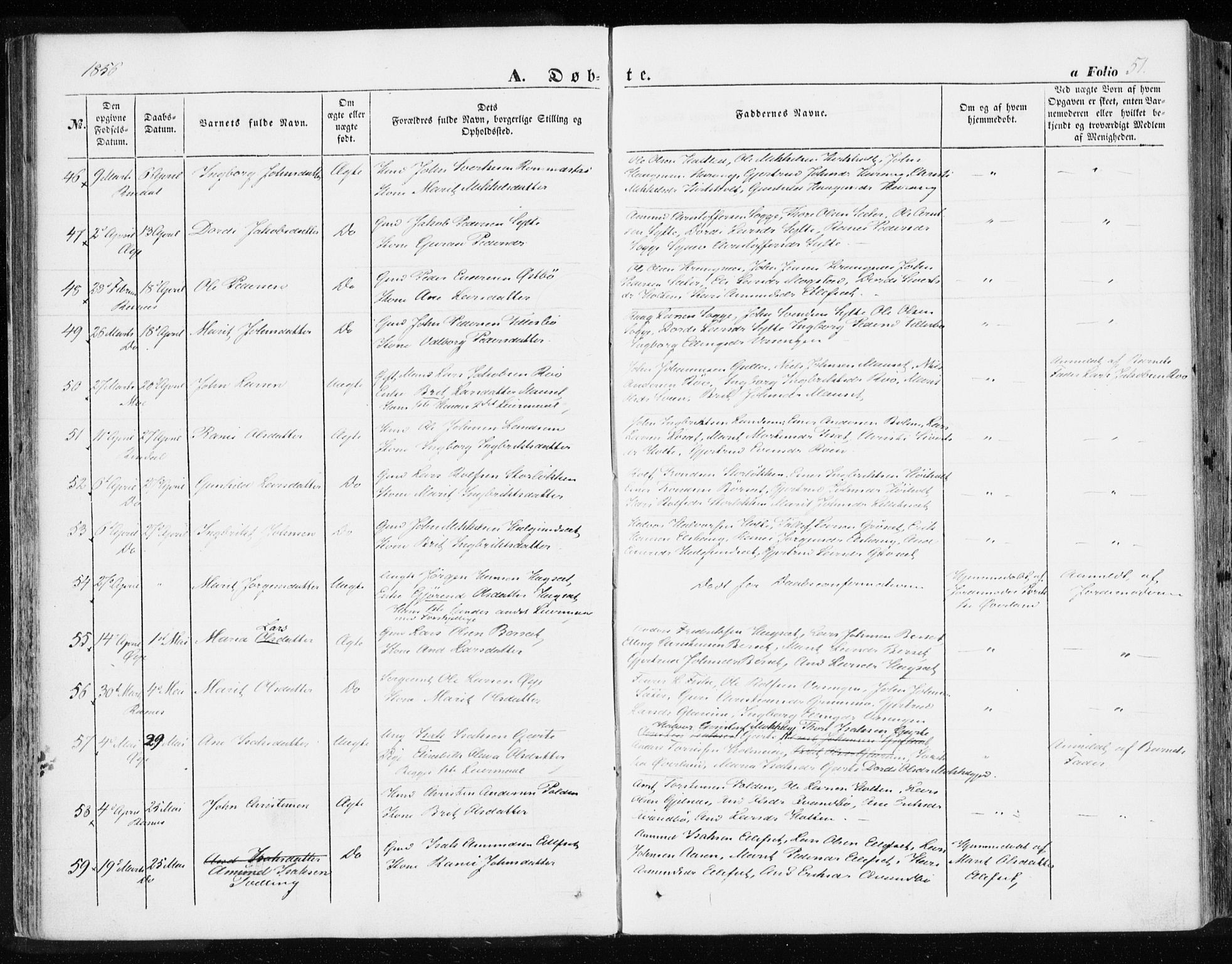 Ministerialprotokoller, klokkerbøker og fødselsregistre - Møre og Romsdal, SAT/A-1454/595/L1044: Parish register (official) no. 595A06, 1852-1863, p. 51