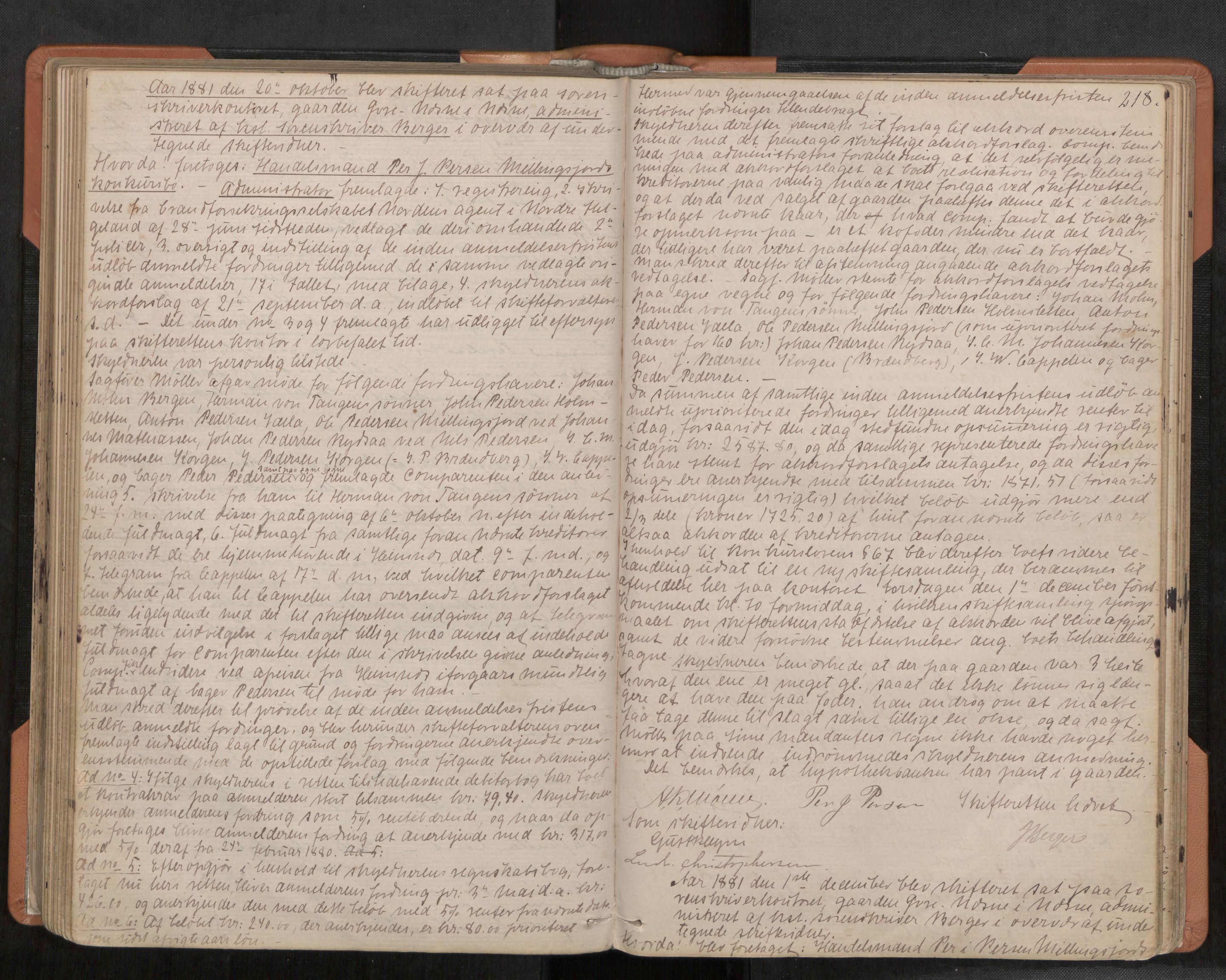 Rana sorenskriveri , AV/SAT-A-1108/1/3/3B/L0003: Skiftebehandlingsprotokoll, 1875-1893, p. 218