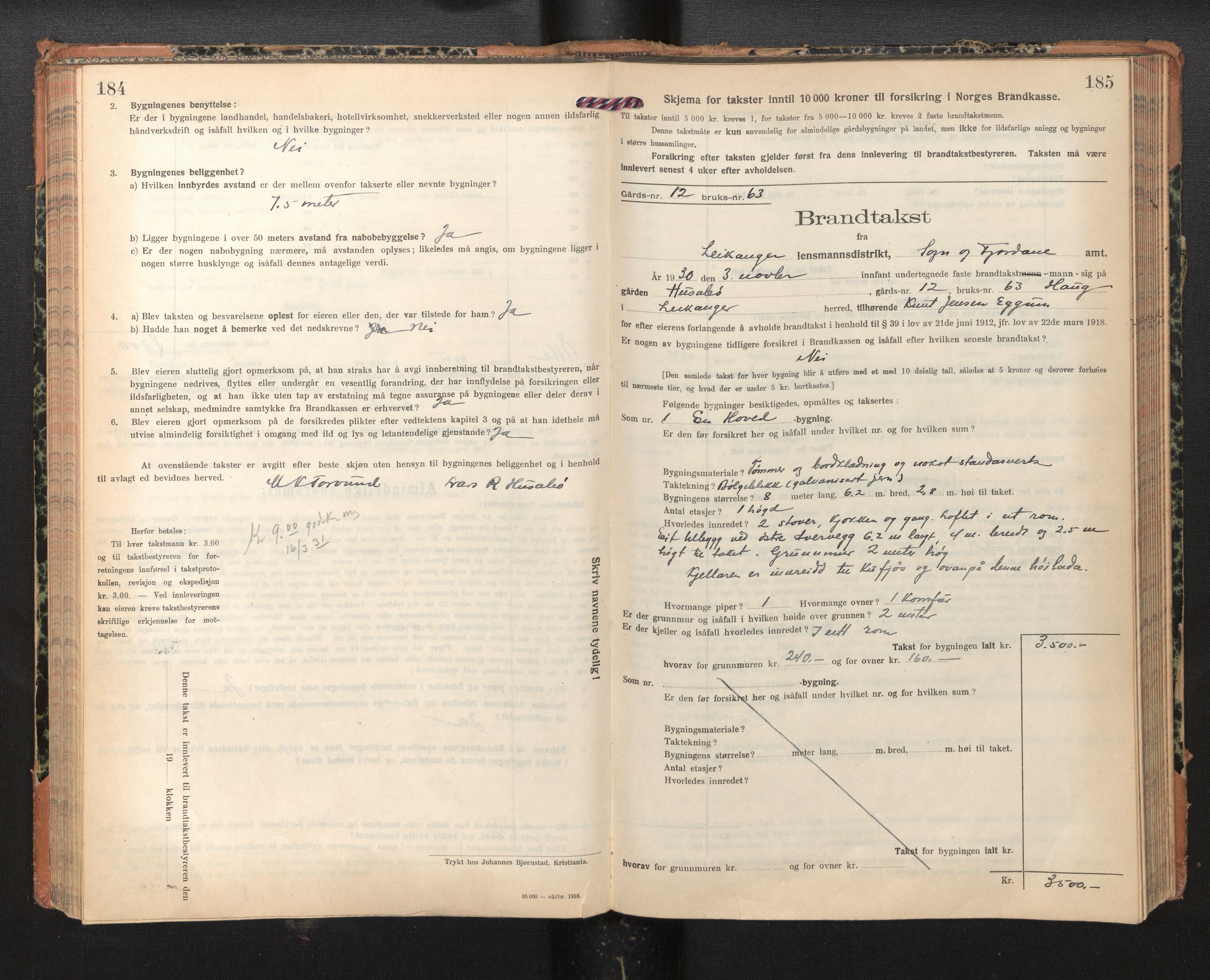 Lensmannen i Leikanger, AV/SAB-A-29201/0012/L0007: Branntakstprotokoll, skjematakst, 1926-1936, p. 184-185