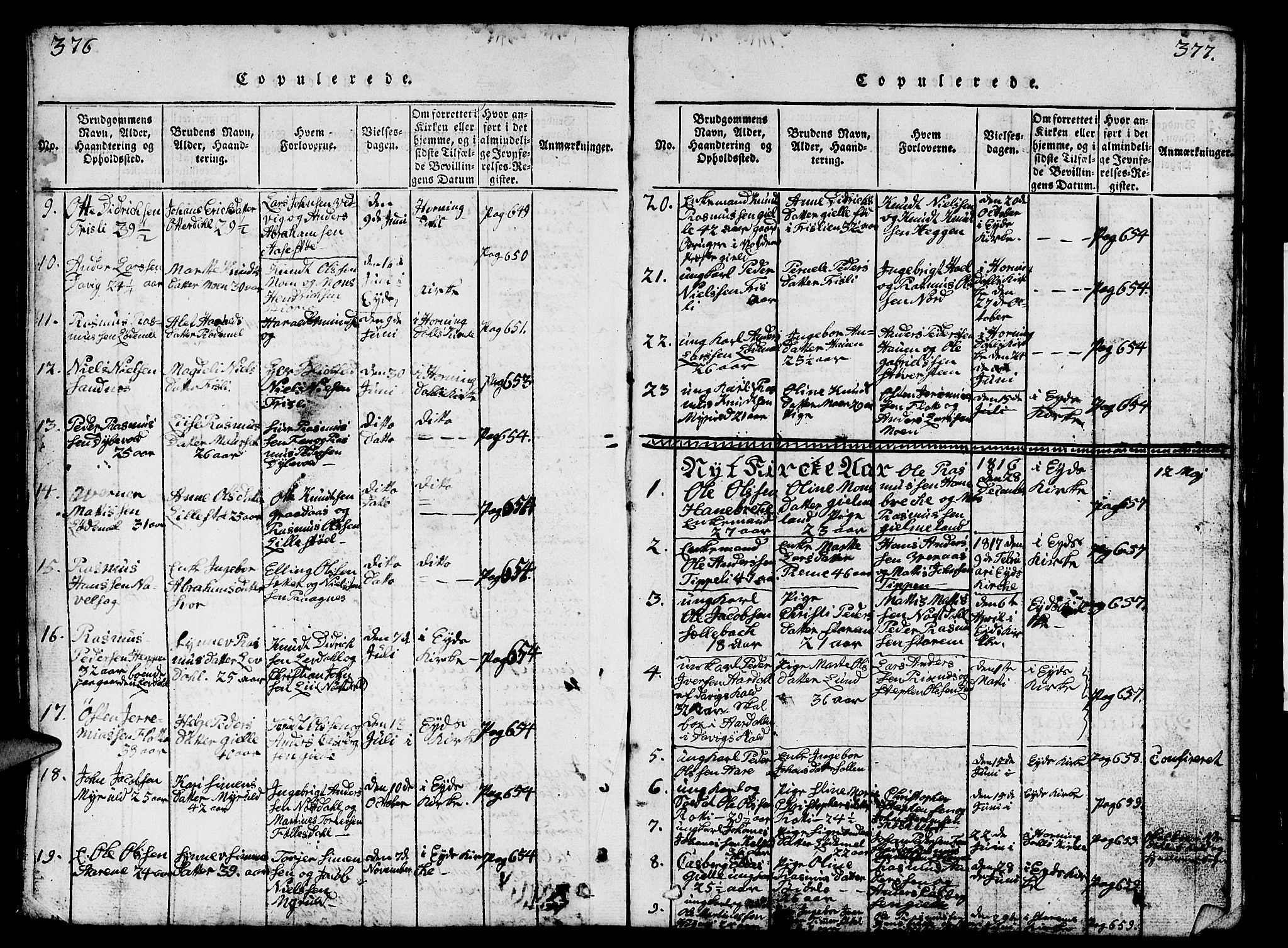 Eid sokneprestembete, SAB/A-82301/H/Hab/Haba/L0001: Parish register (copy) no. A 1, 1816-1862, p. 376-377