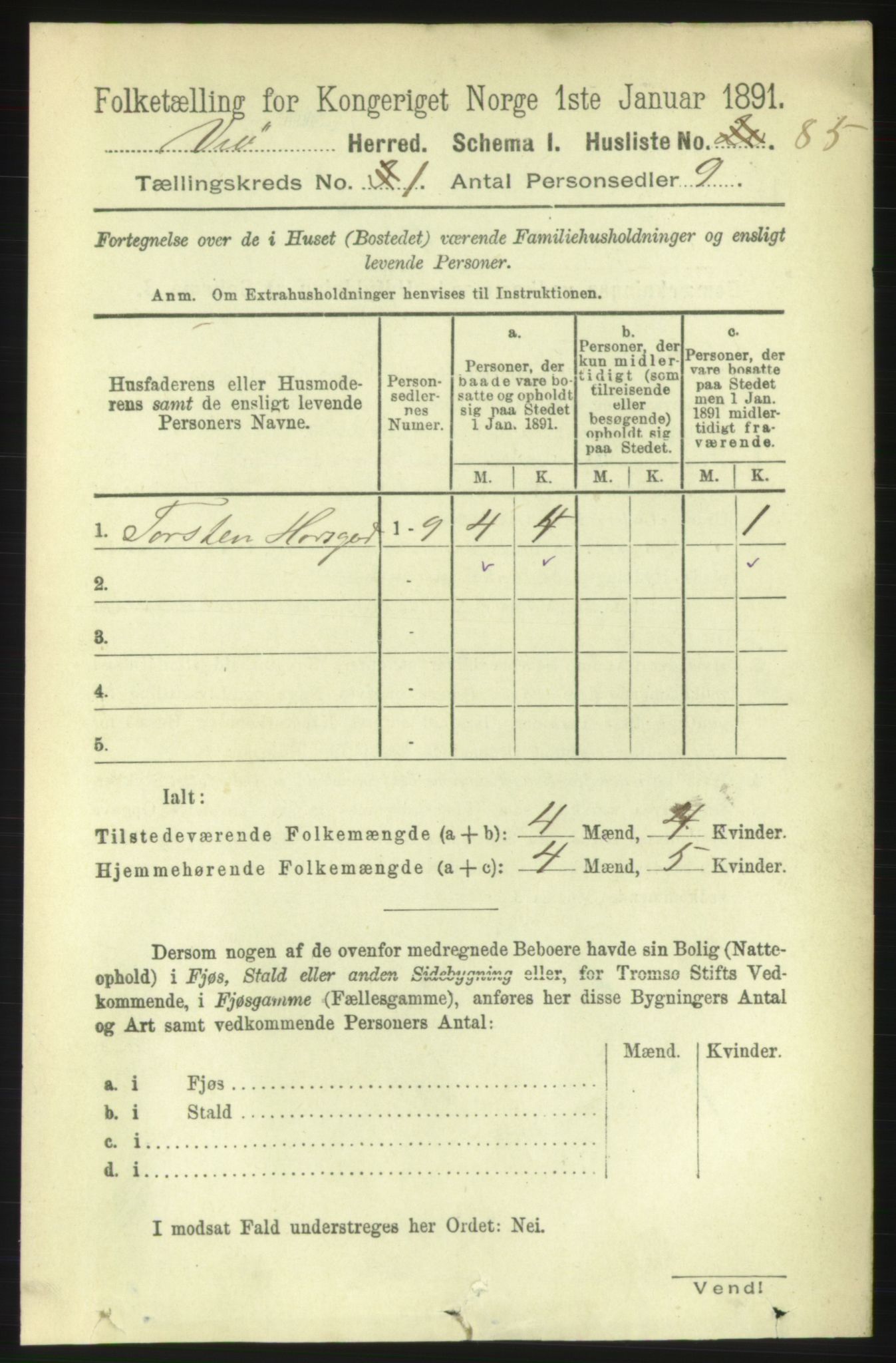 RA, 1891 census for 1541 Veøy, 1891, p. 101