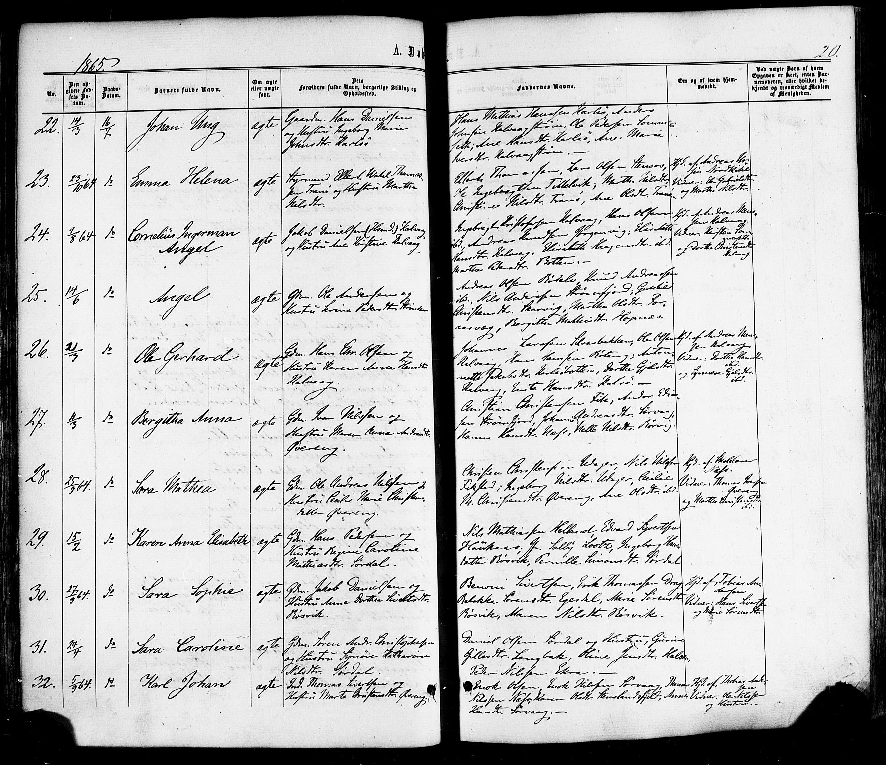 Ministerialprotokoller, klokkerbøker og fødselsregistre - Nordland, AV/SAT-A-1459/859/L0845: Parish register (official) no. 859A05, 1863-1877, p. 20