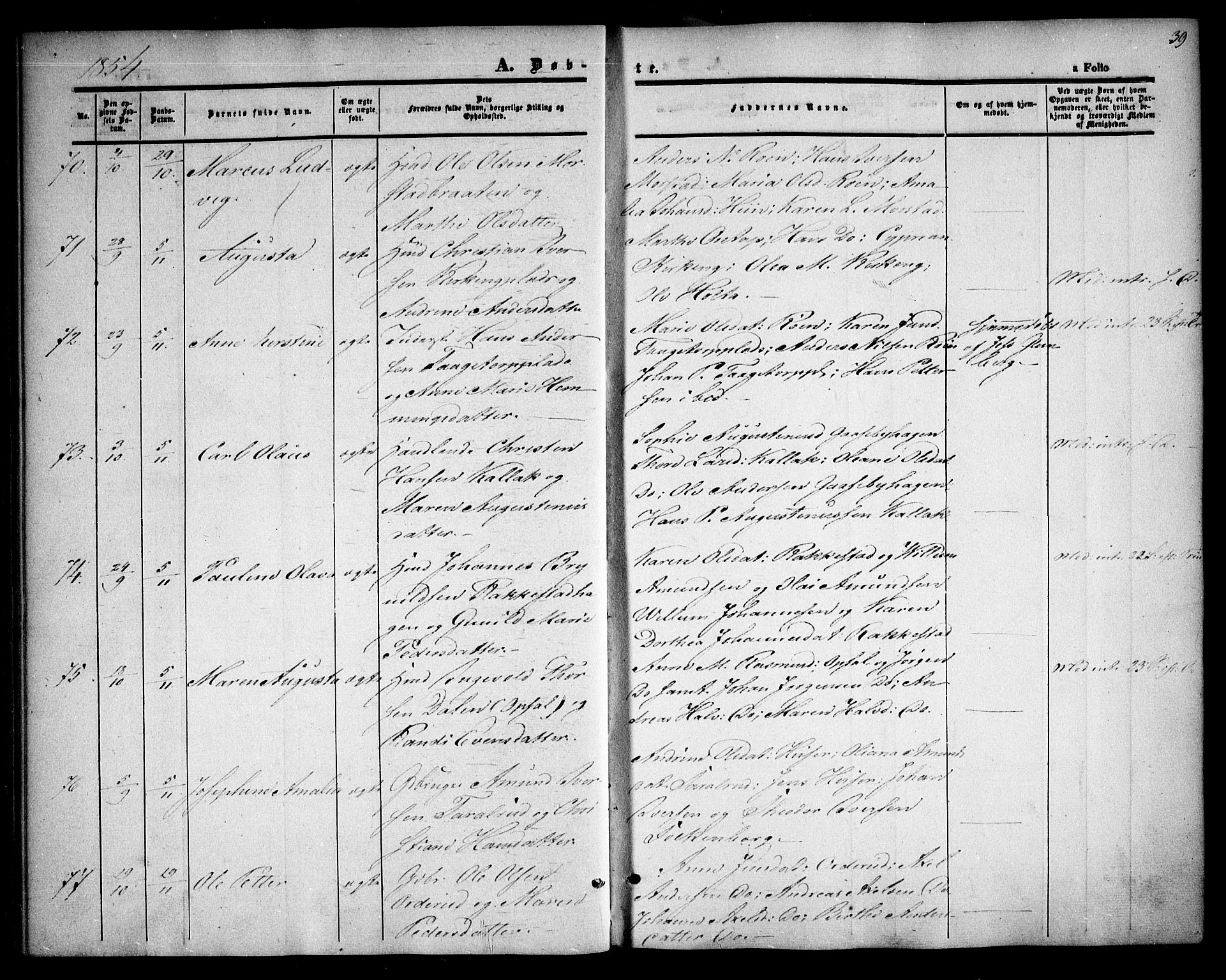 Rødenes prestekontor Kirkebøker, AV/SAO-A-2005/F/Fa/L0006: Parish register (official) no. I 6, 1850-1859, p. 39