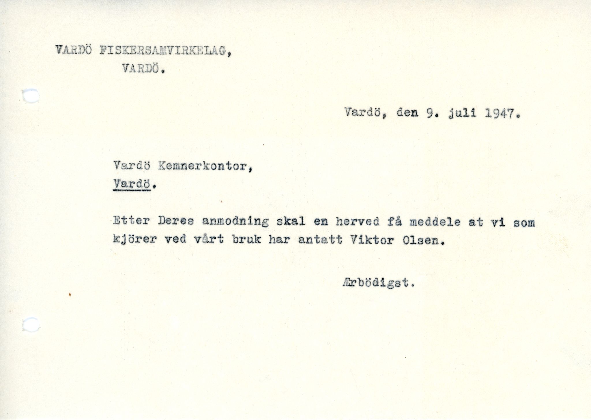 Vardø Fiskersamvirkelag, VAMU/A-0037/D/Da/L0008: Korrespondanse Tr-År, 1947-1950