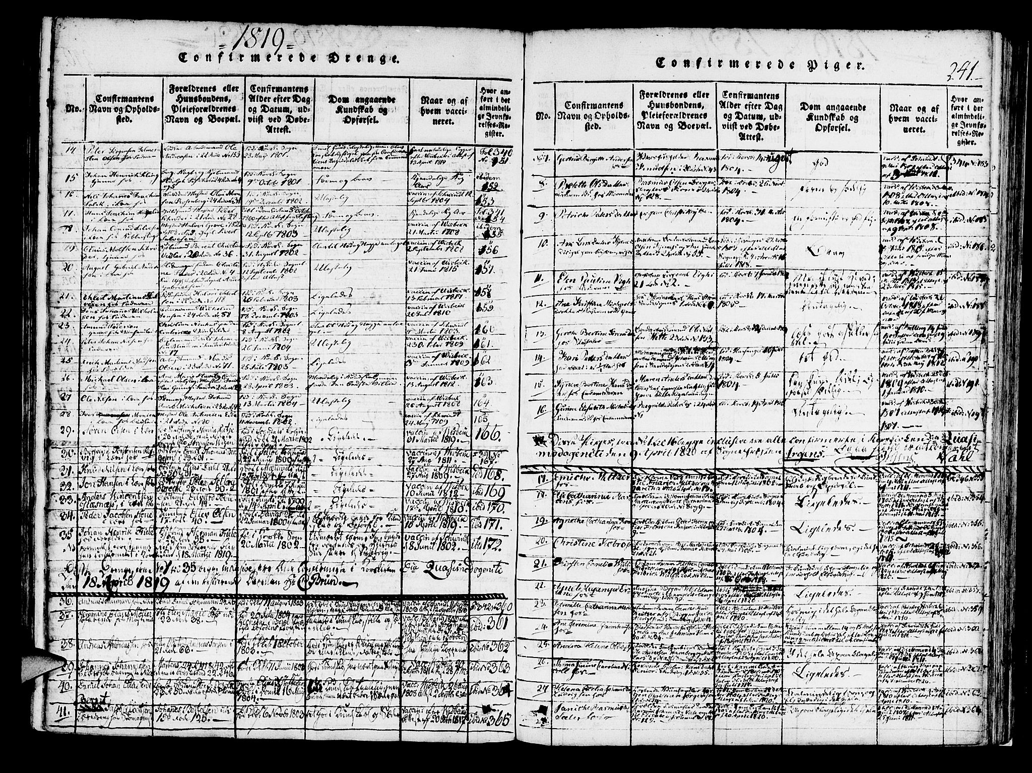 Korskirken sokneprestembete, SAB/A-76101/H/Haa/L0013: Parish register (official) no. A 13, 1815-1822, p. 241