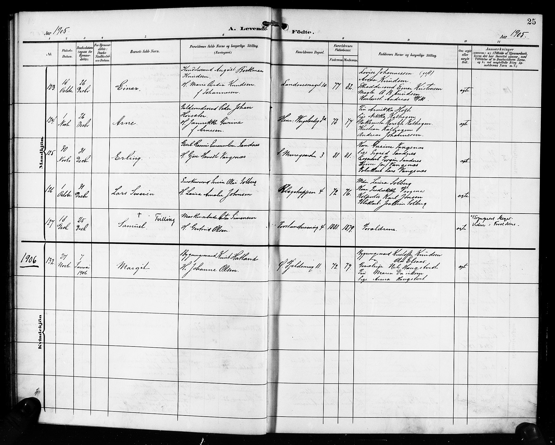 Korskirken sokneprestembete, AV/SAB-A-76101/H/Hab: Parish register (copy) no. B 11, 1905-1916, p. 25