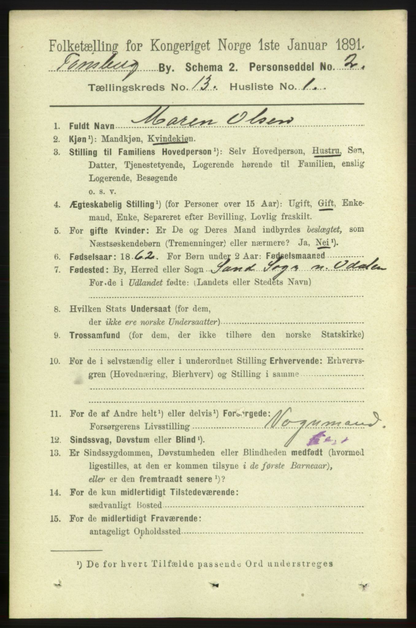 RA, 1891 census for 0705 Tønsberg, 1891, p. 4301