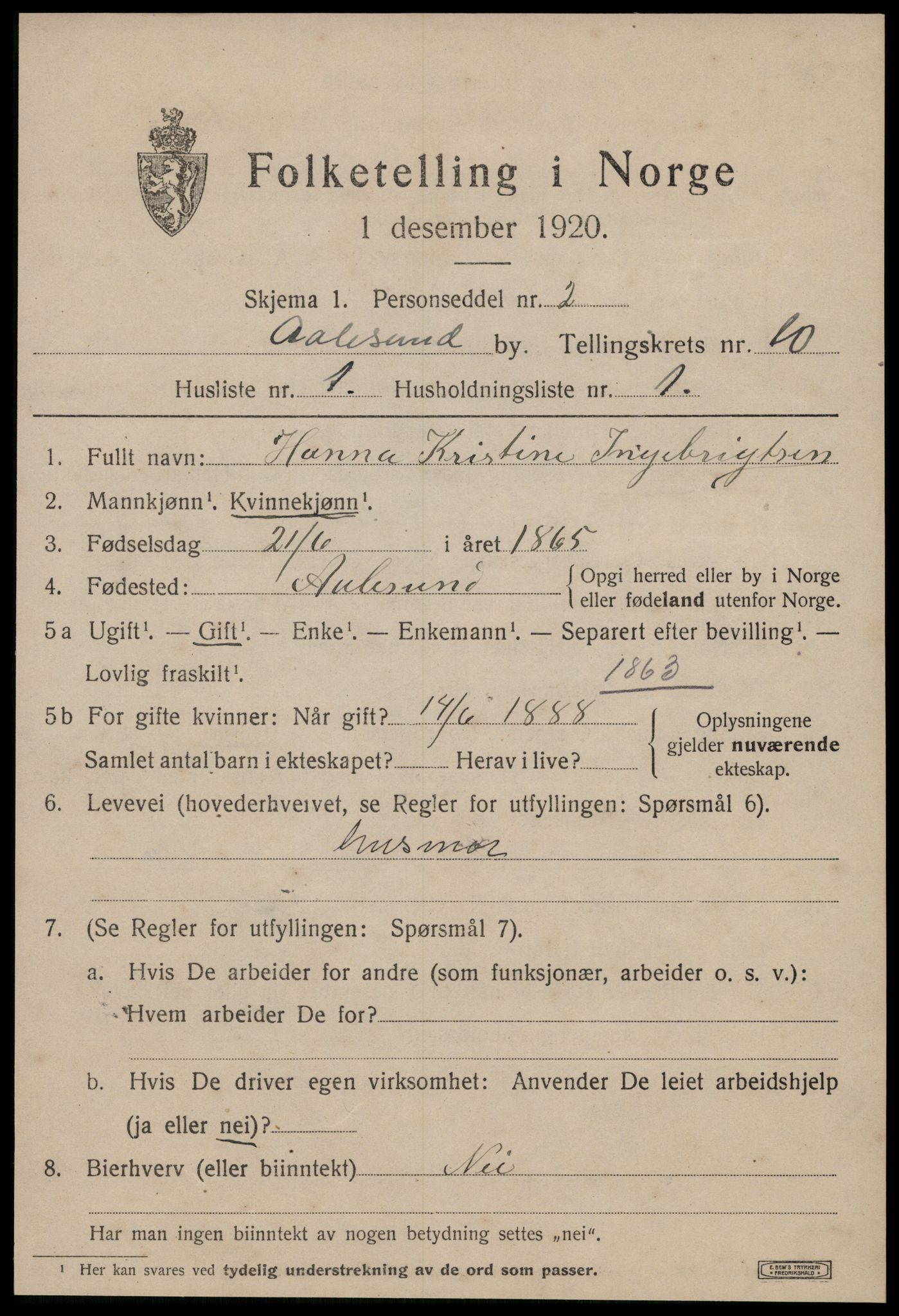 SAT, 1920 census for Ålesund, 1920, p. 23832