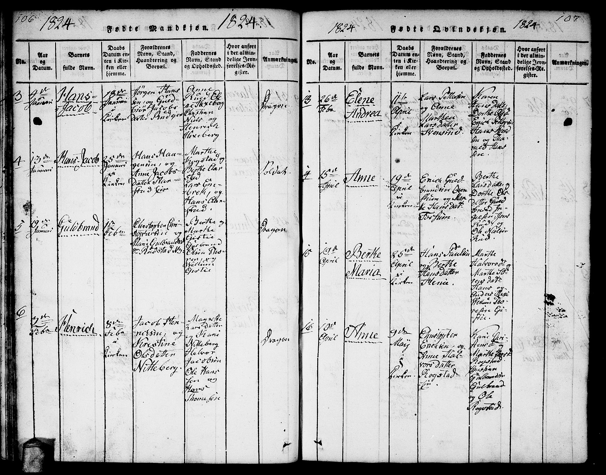 Gjerdrum prestekontor Kirkebøker, SAO/A-10412b/F/Fa/L0004: Parish register (official) no. I 4, 1816-1836, p. 106-107
