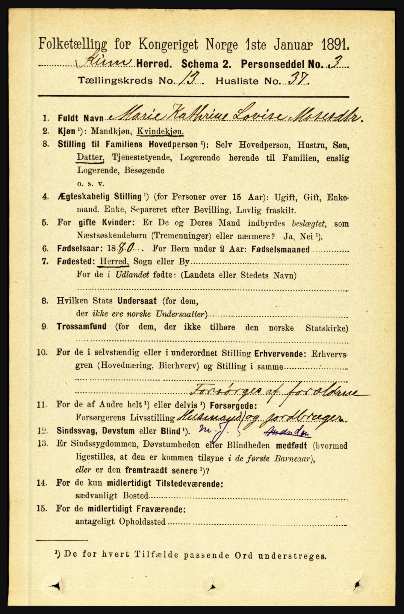 RA, 1891 census for 1437 Kinn, 1891, p. 5310