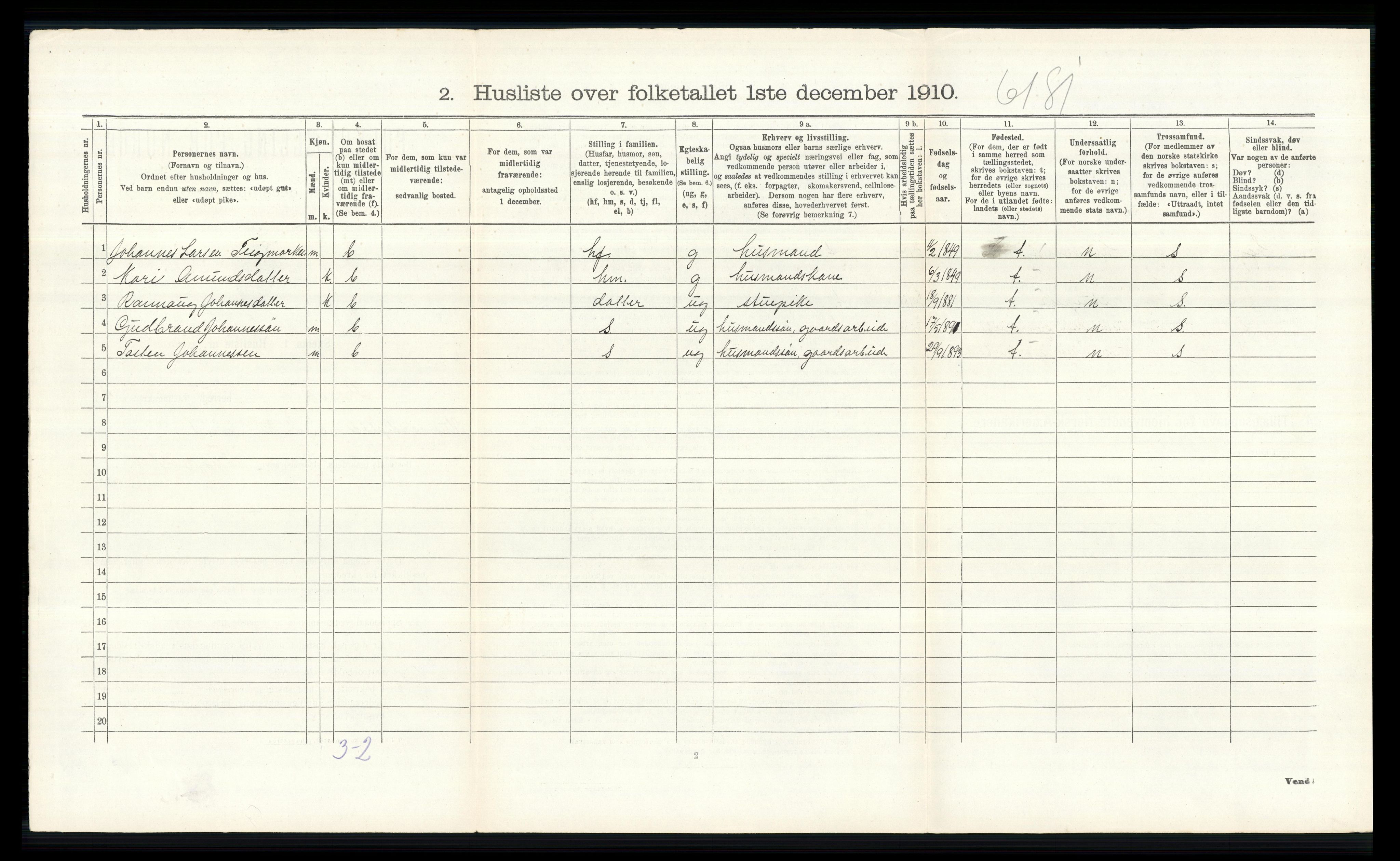 RA, 1910 census for Skjåk, 1910, p. 407