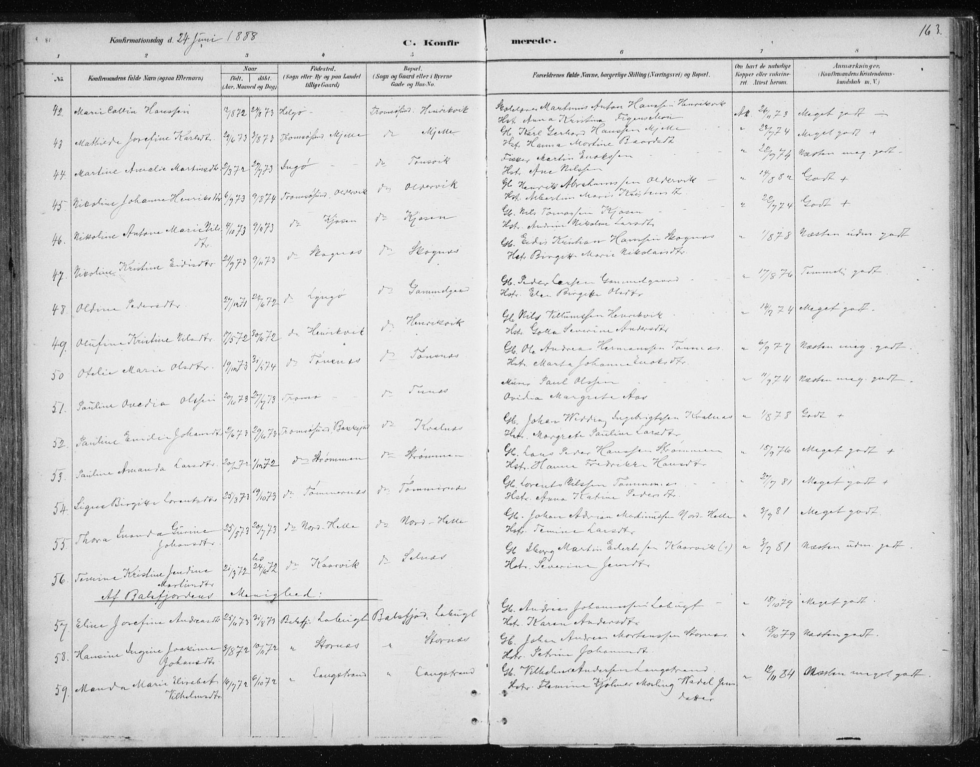 Tromsøysund sokneprestkontor, SATØ/S-1304/G/Ga/L0004kirke: Parish register (official) no. 4, 1880-1888, p. 163