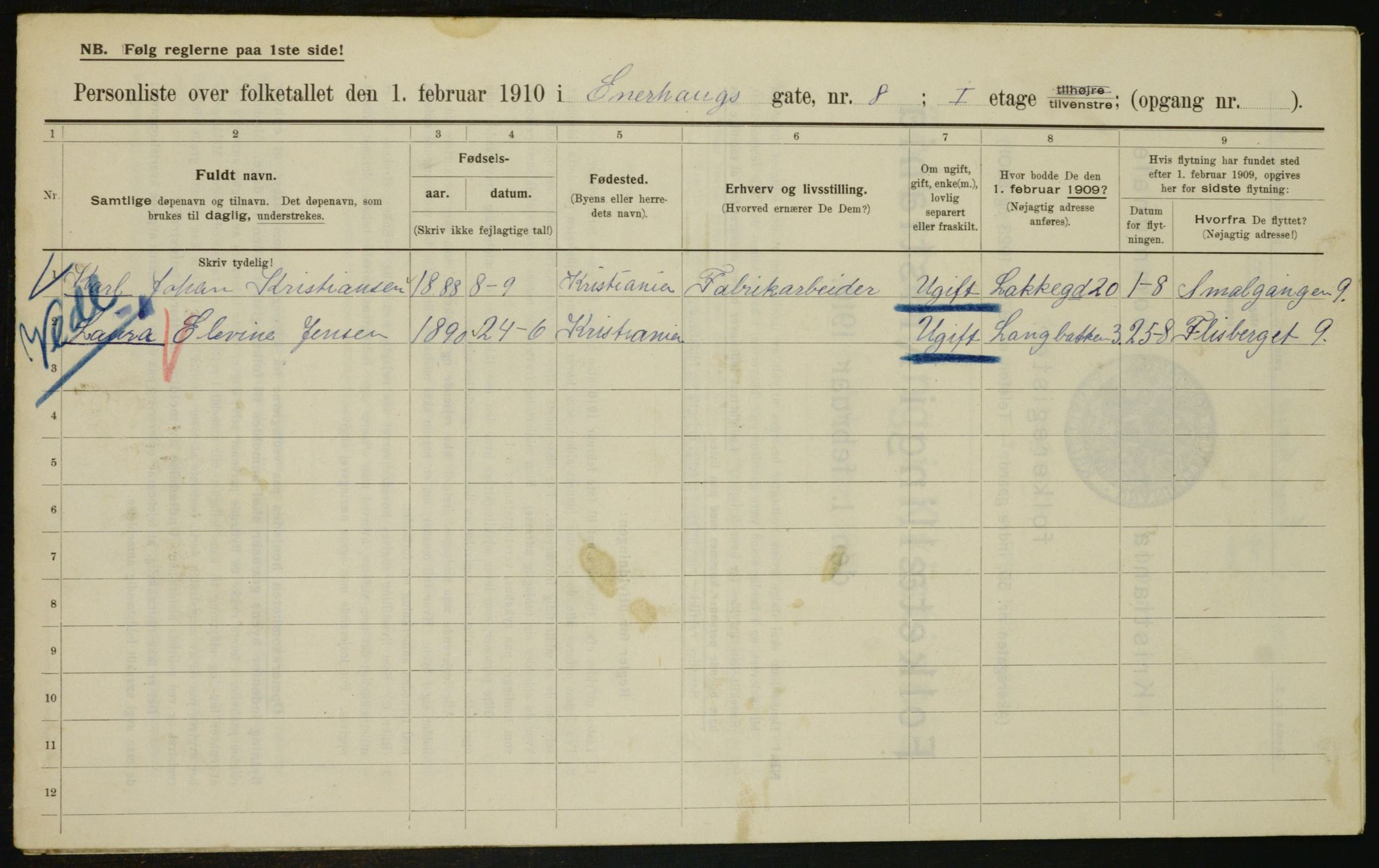 OBA, Municipal Census 1910 for Kristiania, 1910, p. 19734