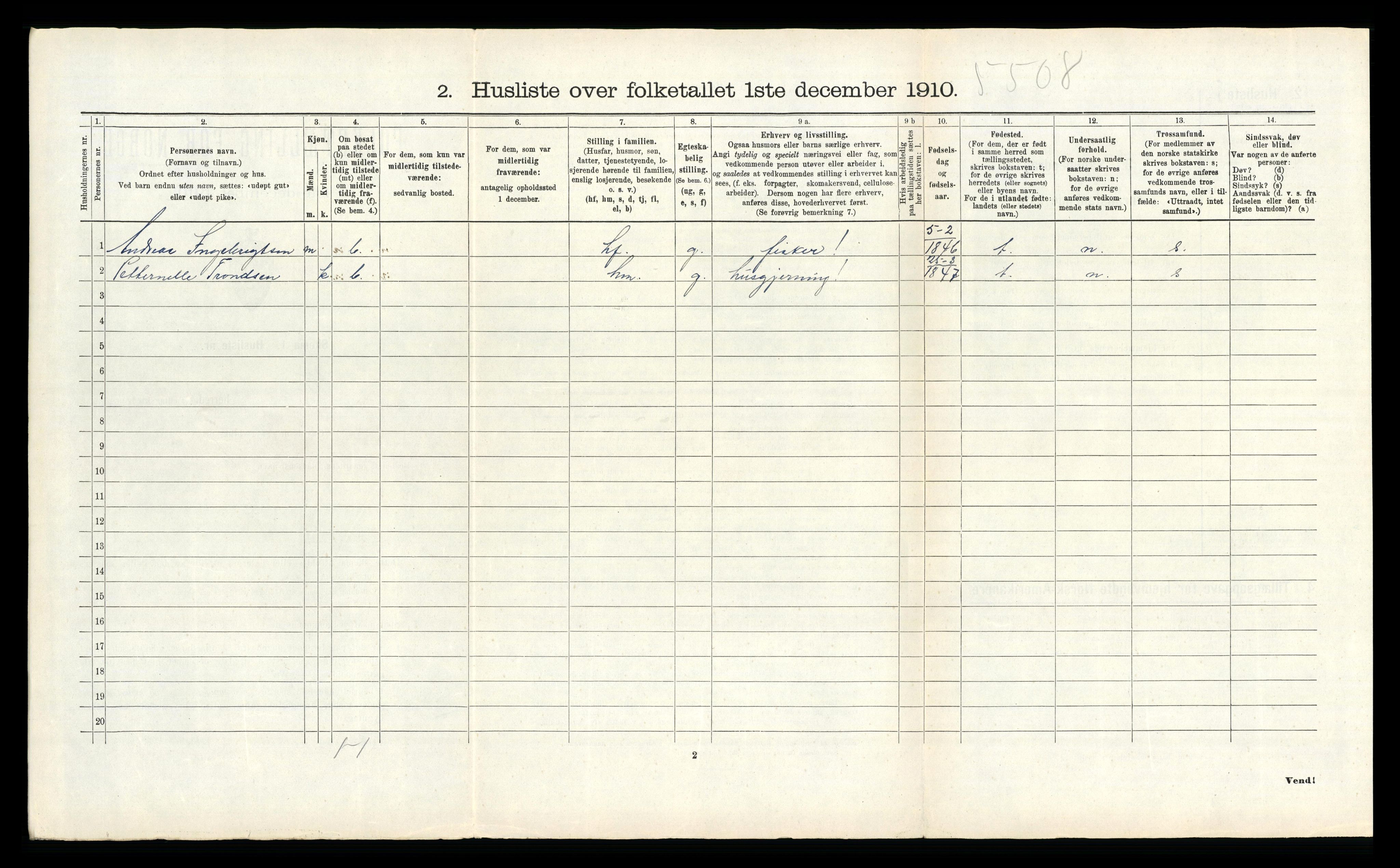 RA, 1910 census for Vega, 1910, p. 723