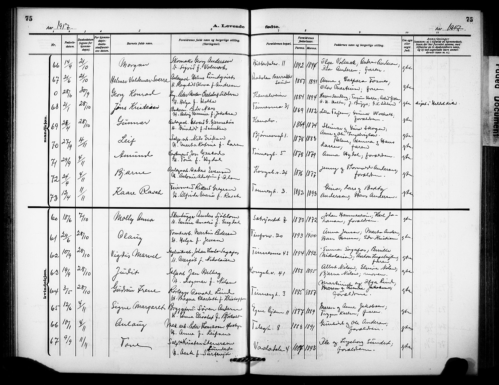 Notodden kirkebøker, AV/SAKO-A-290/G/Ga/L0001: Parish register (copy) no. 1, 1912-1923, p. 75