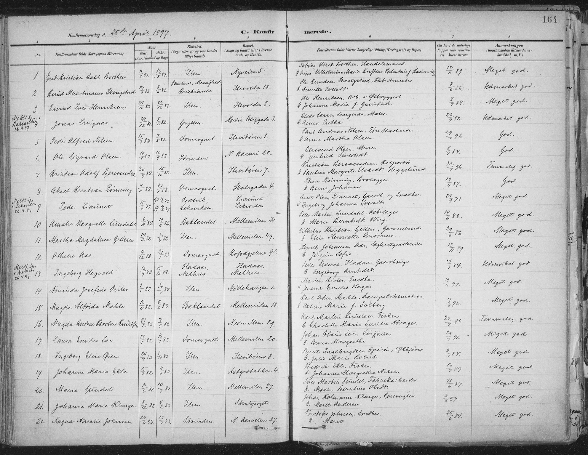 Ministerialprotokoller, klokkerbøker og fødselsregistre - Sør-Trøndelag, SAT/A-1456/603/L0167: Parish register (official) no. 603A06, 1896-1932, p. 164